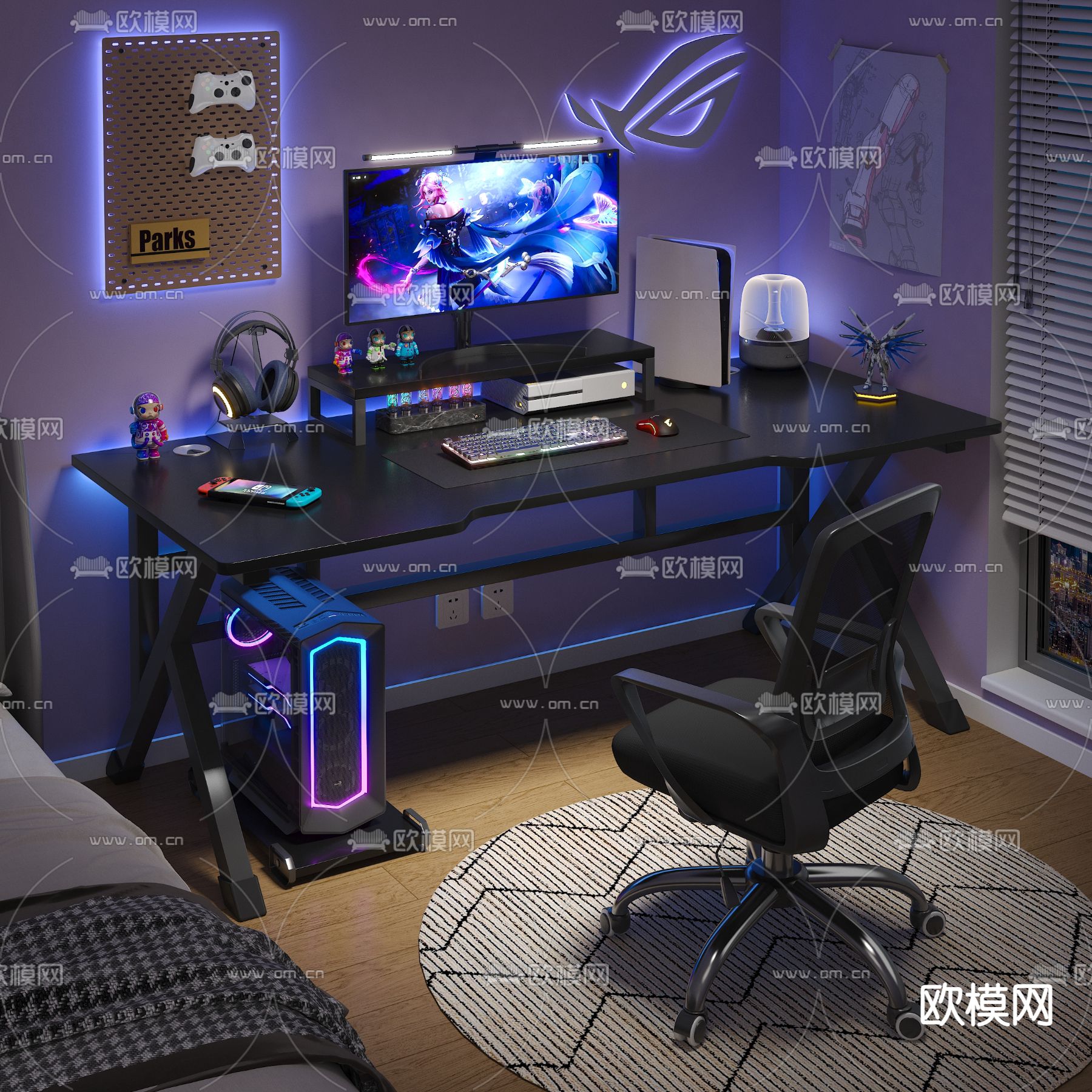 电竞桌椅 电玩桌 游戏桌3d模型下载