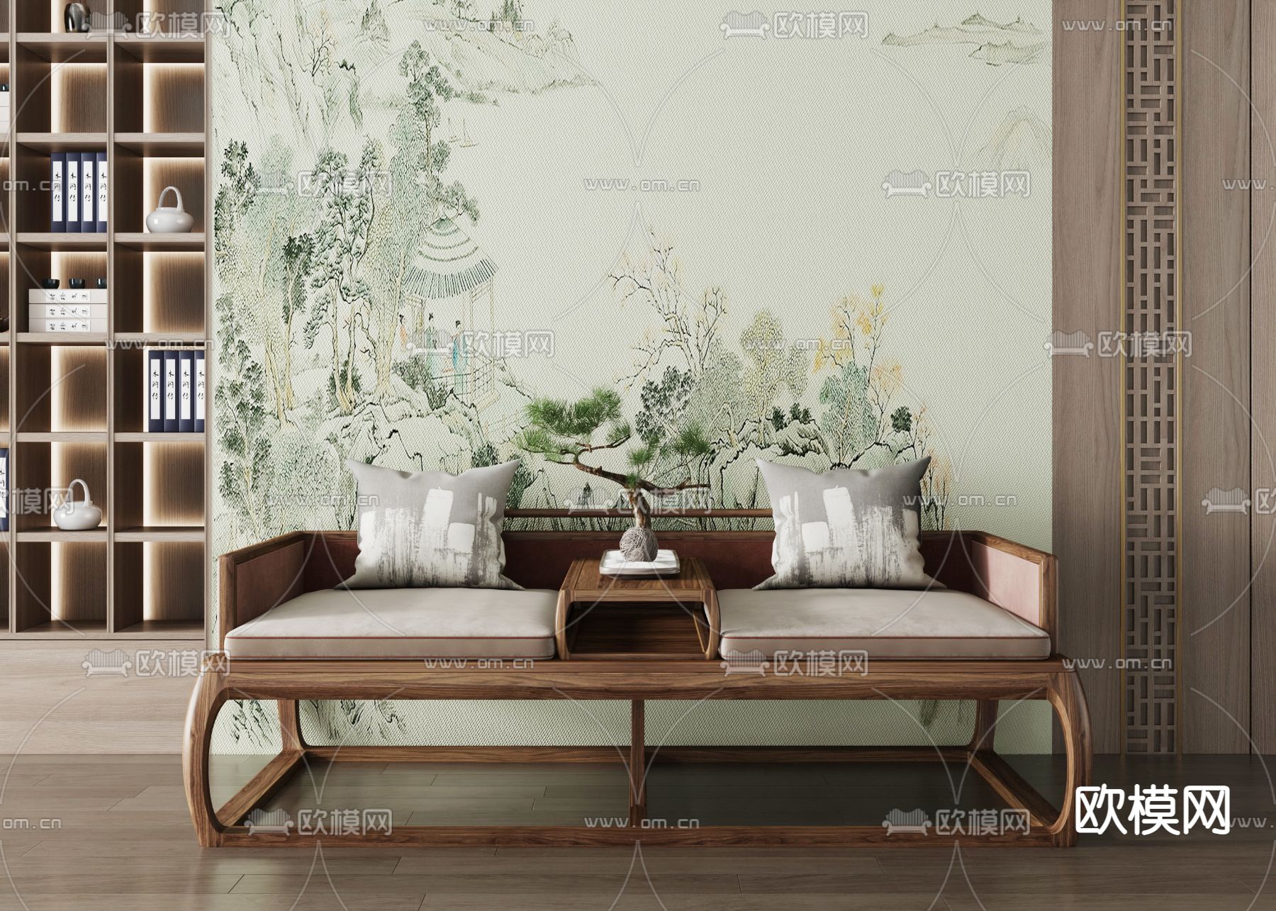 新中式罗汉床 双人沙发3d模型下载