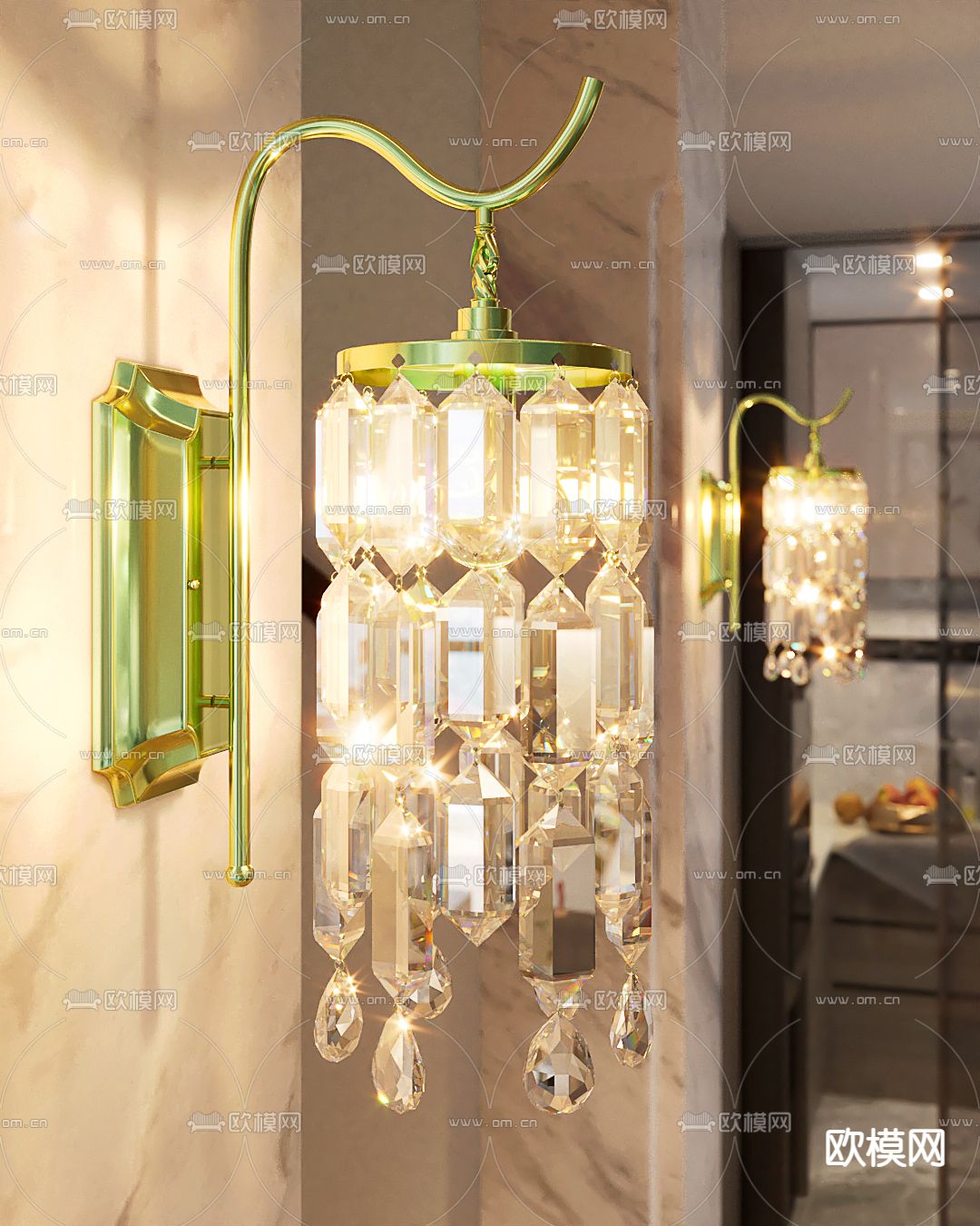 水晶灯 壁灯3d模型下载（渲染图2）