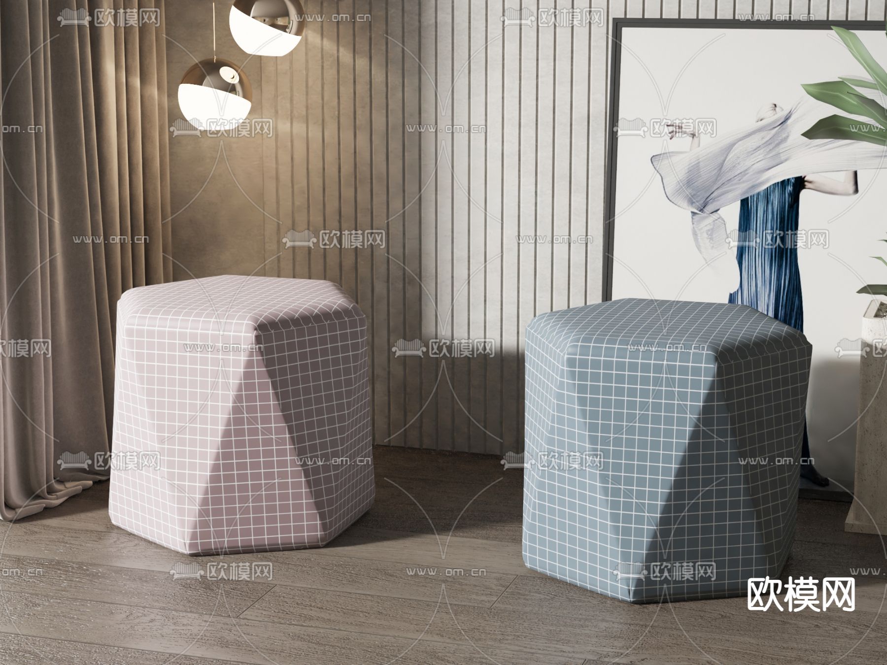 北欧沙发凳 矮凳 凳子3d模型下载