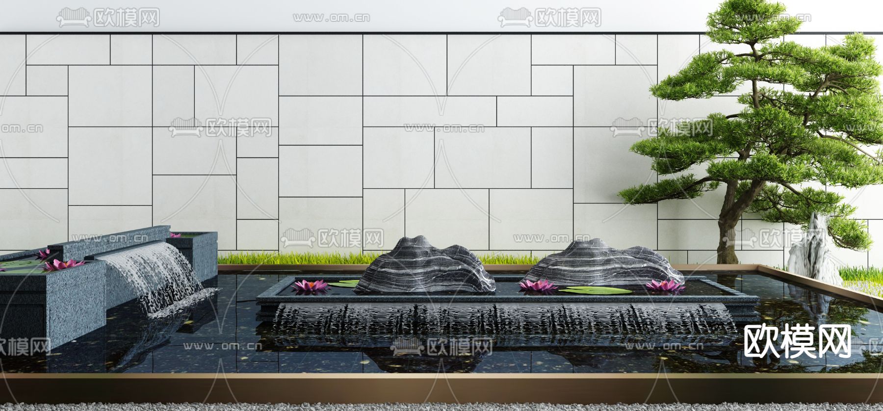 莲花池 水景小品3d模型下载