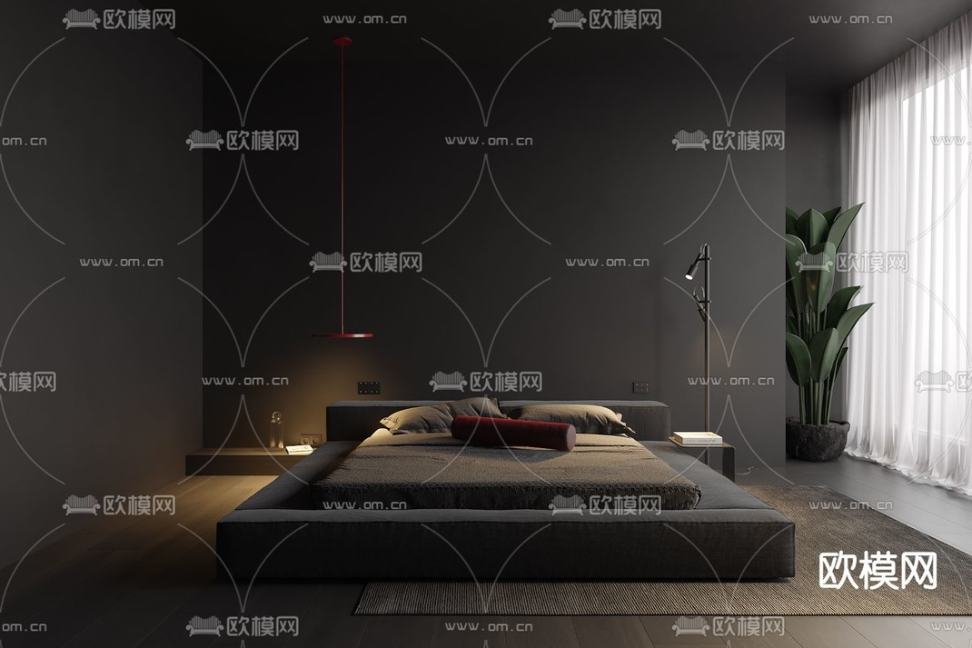 暗黑风卧室 主人房3d模型下载_ID14006784_3dmax免费模型-欧模网
