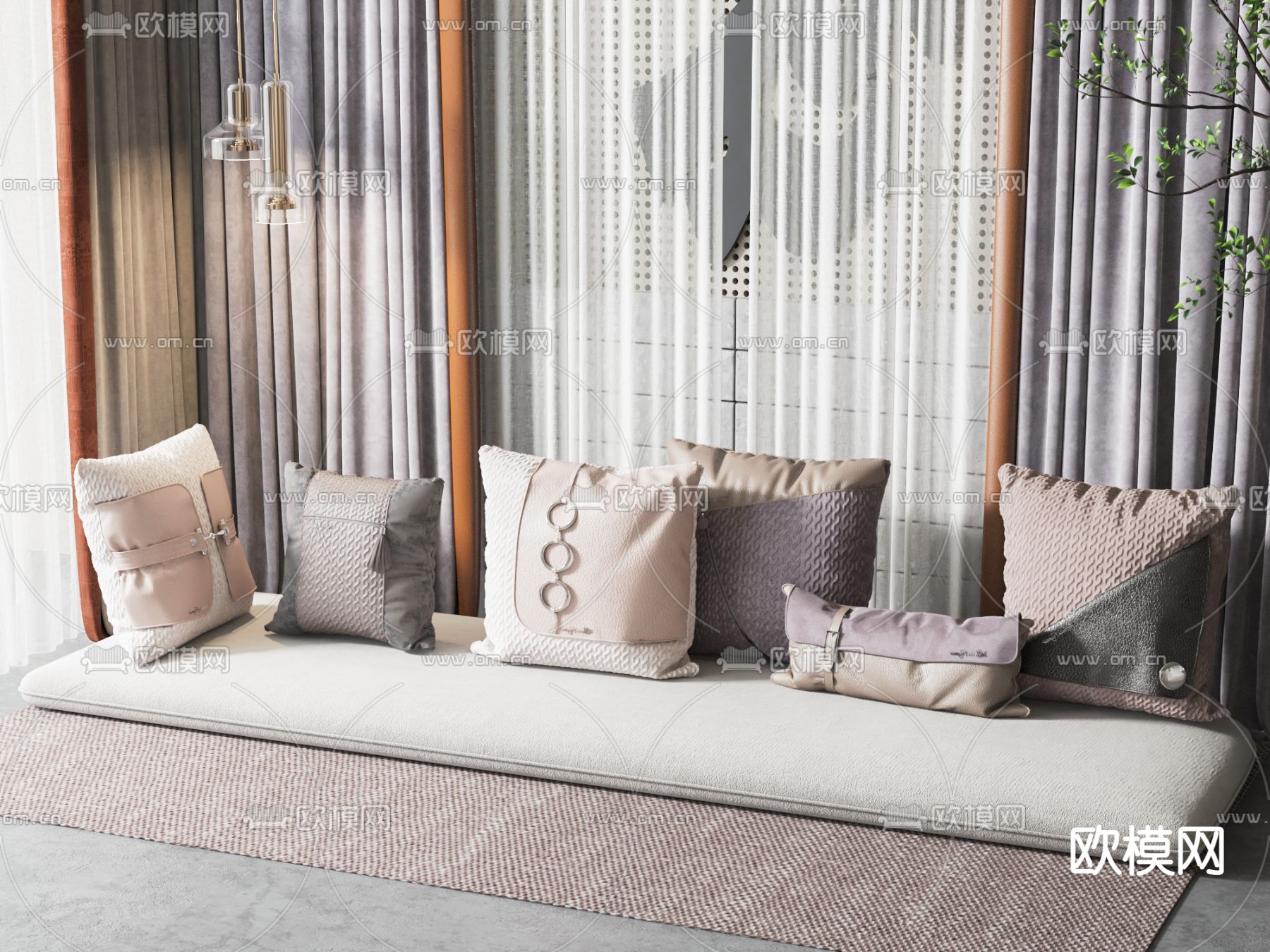 现代飘窗坐垫 抱枕3d模型下载