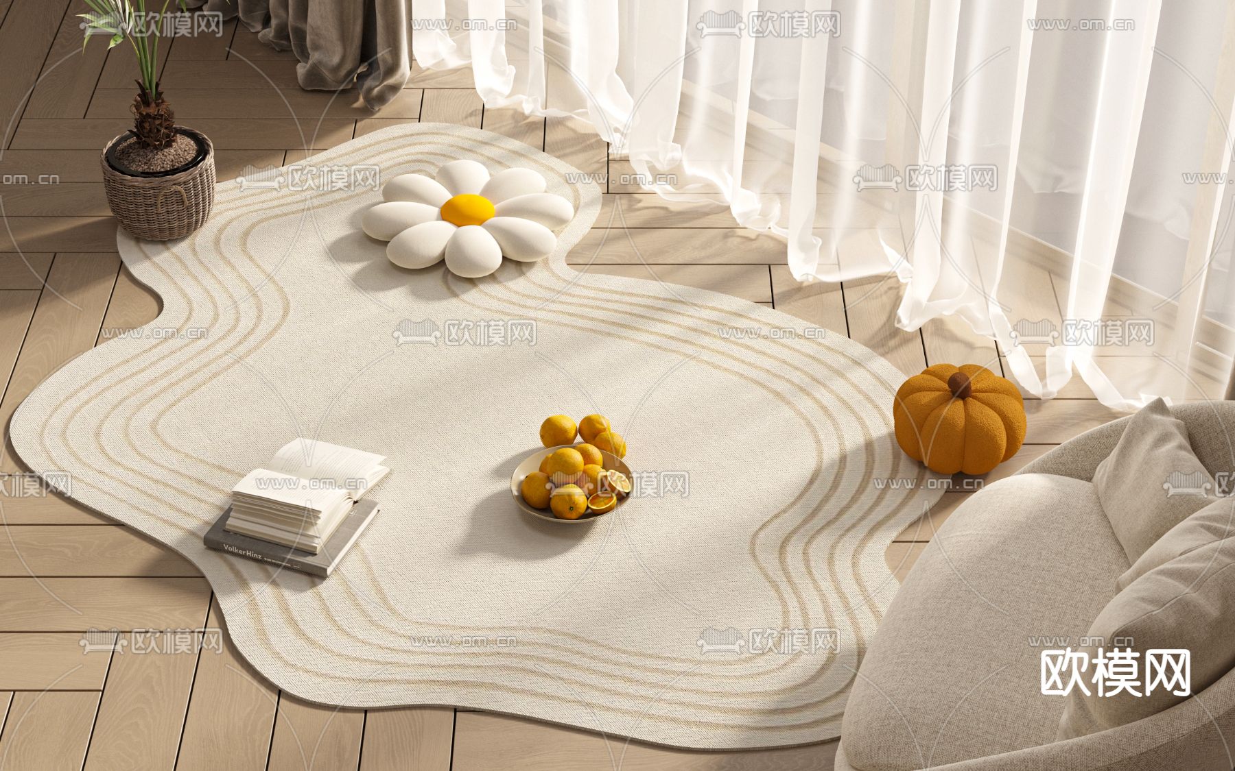 奶油风地毯 饰品摆件3d模型下载