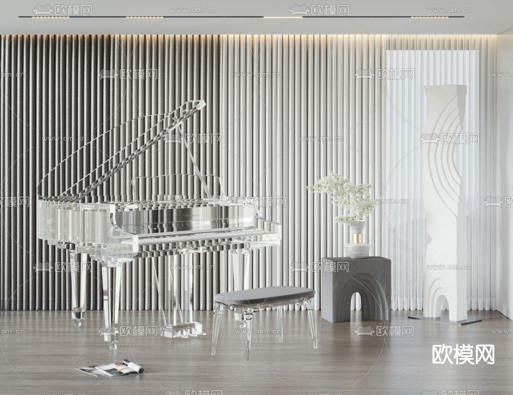 透明钢琴3d模型下载