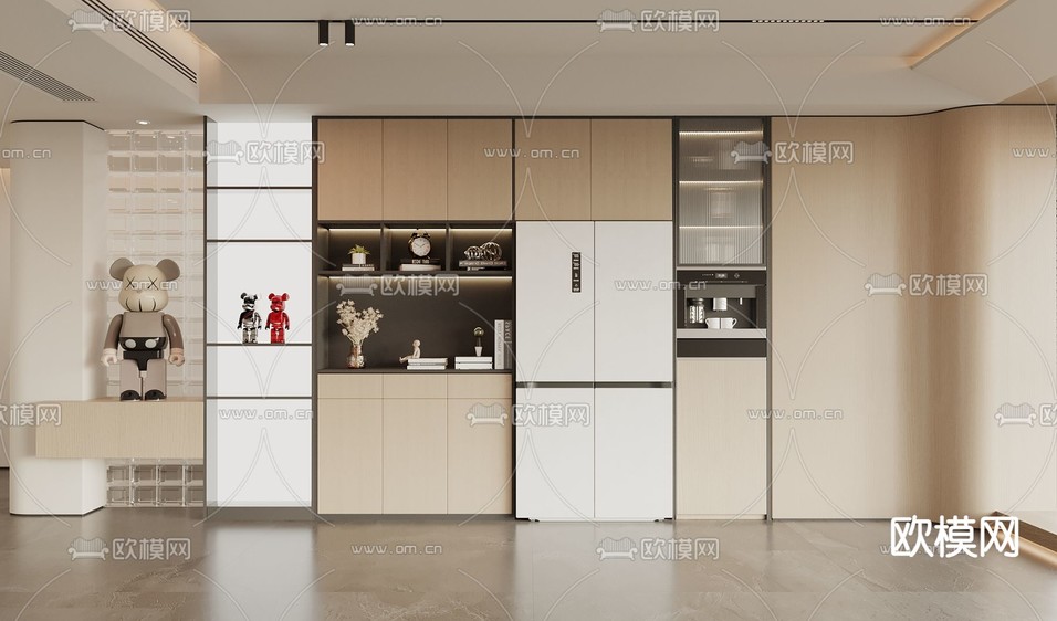 奶油风酒柜3d模型下载