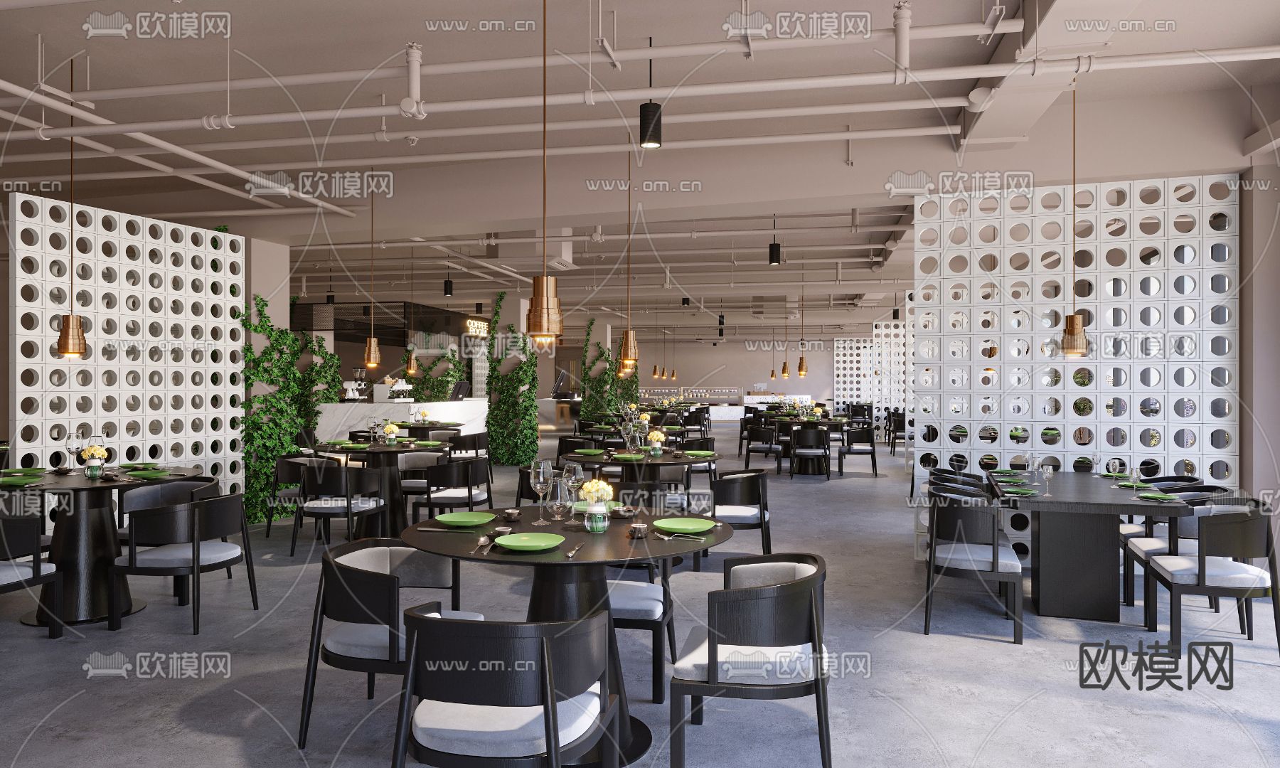 工业风西餐厅3d模型下载