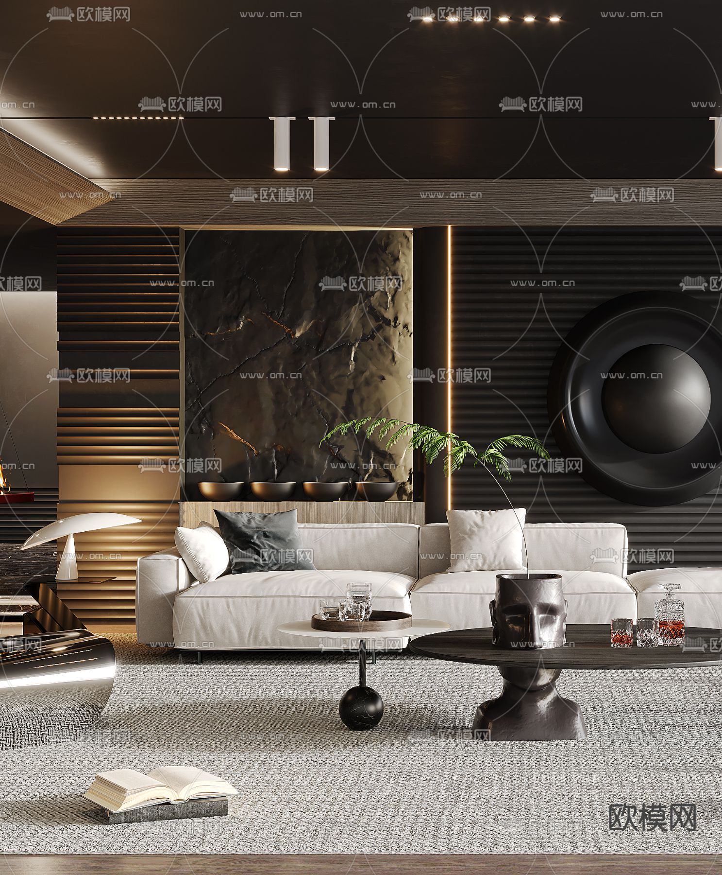 暗黑风客厅3d模型下载（渲染图4）