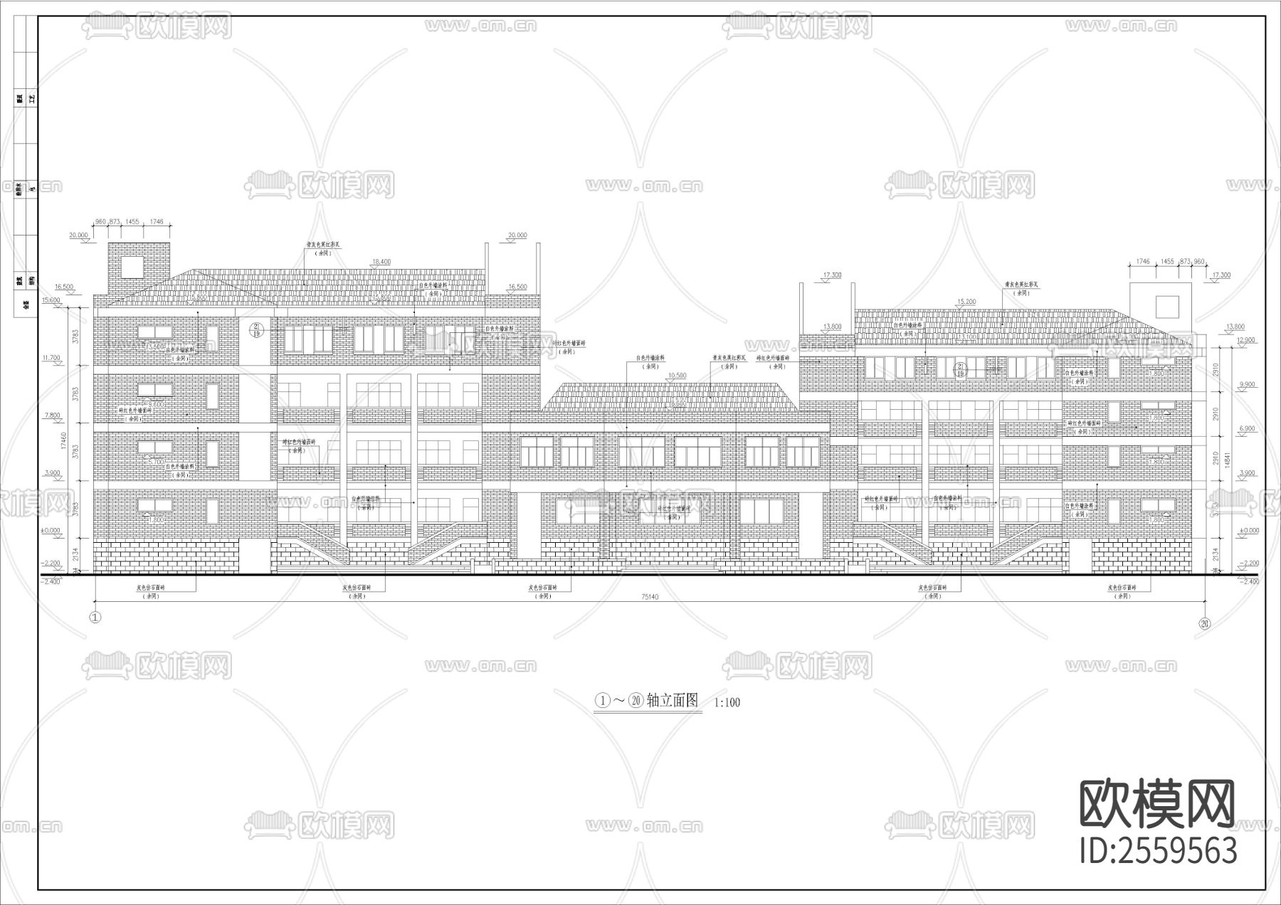 中学全套CAD施工图下载（渲染图5）