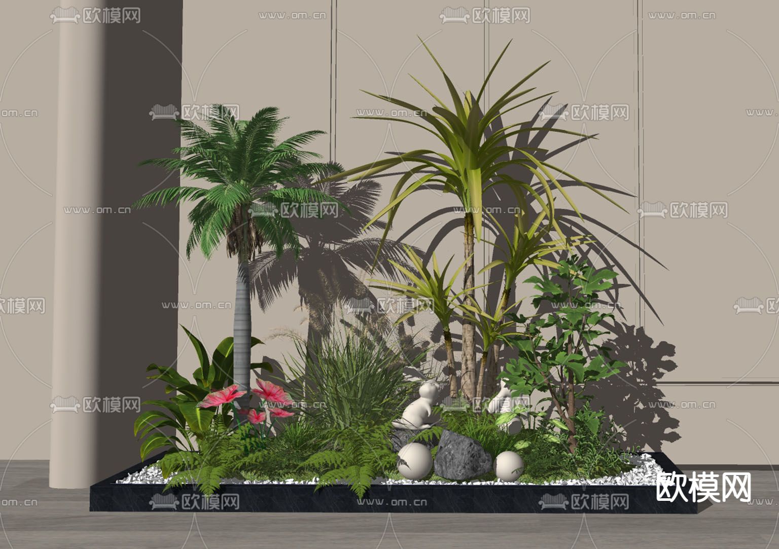 现代花坛植物堆su模型下载（渲染图3）