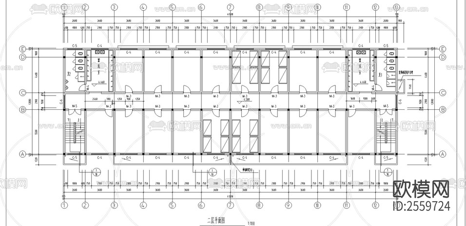公司宿舍樓CAD施工圖下載(渲染圖2)