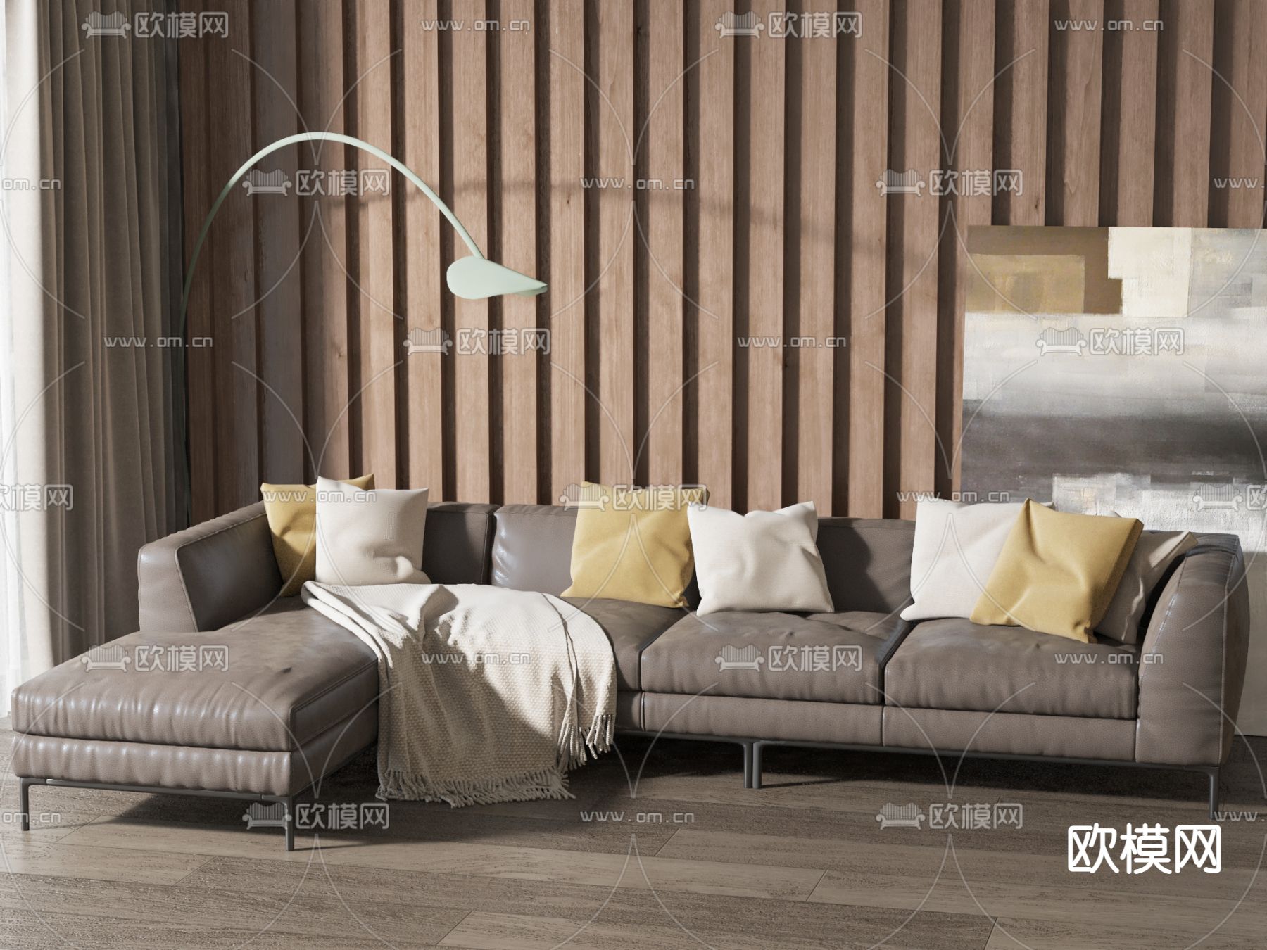 皮革沙发 多人沙发3d模型下载