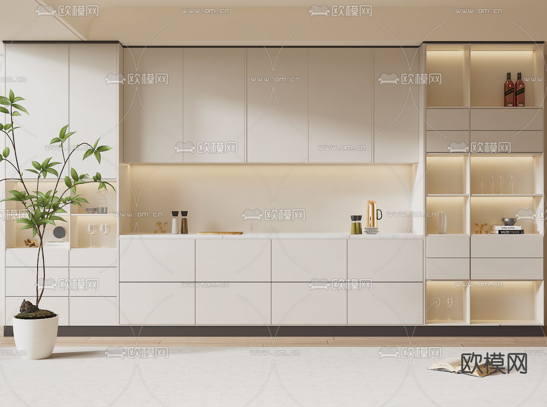 奶油风酒柜 橱柜3d模型下载