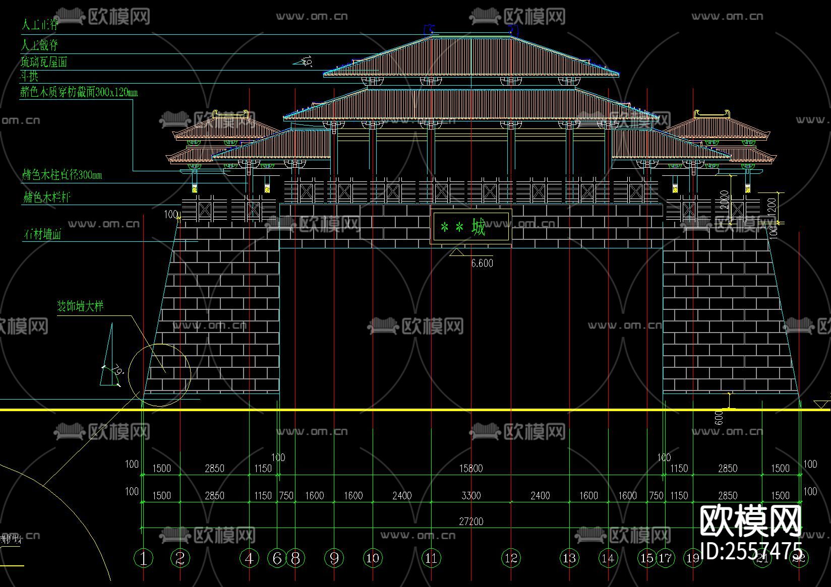 中式古建古城楼节点大样下载（渲染图1）