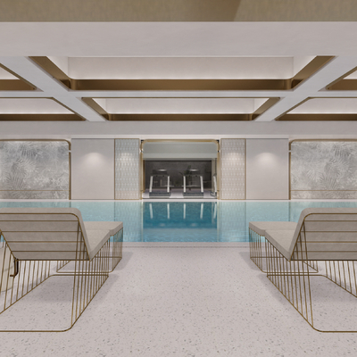  会所游泳池su模型 