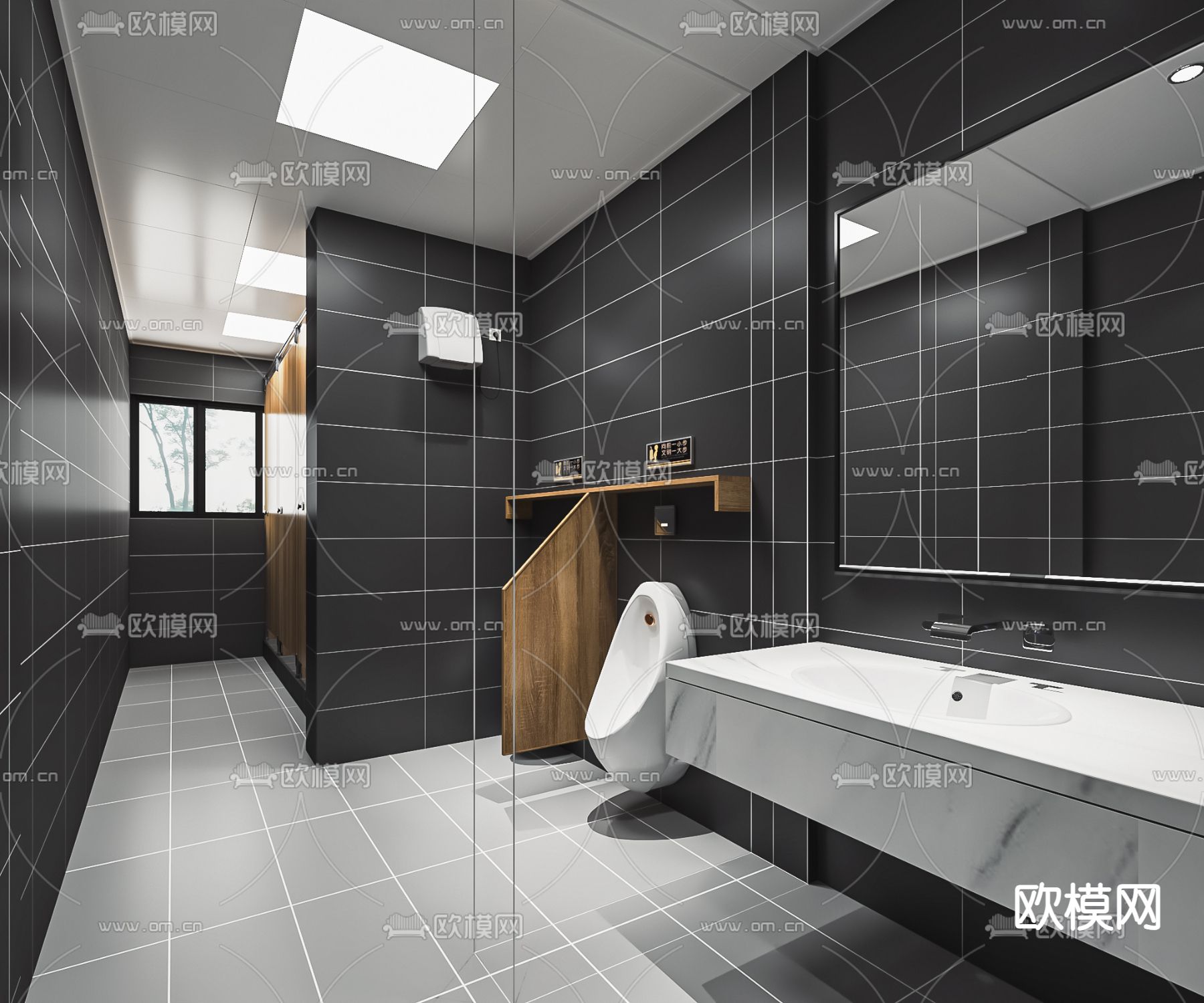 暗黑风公共卫生间su模型下载