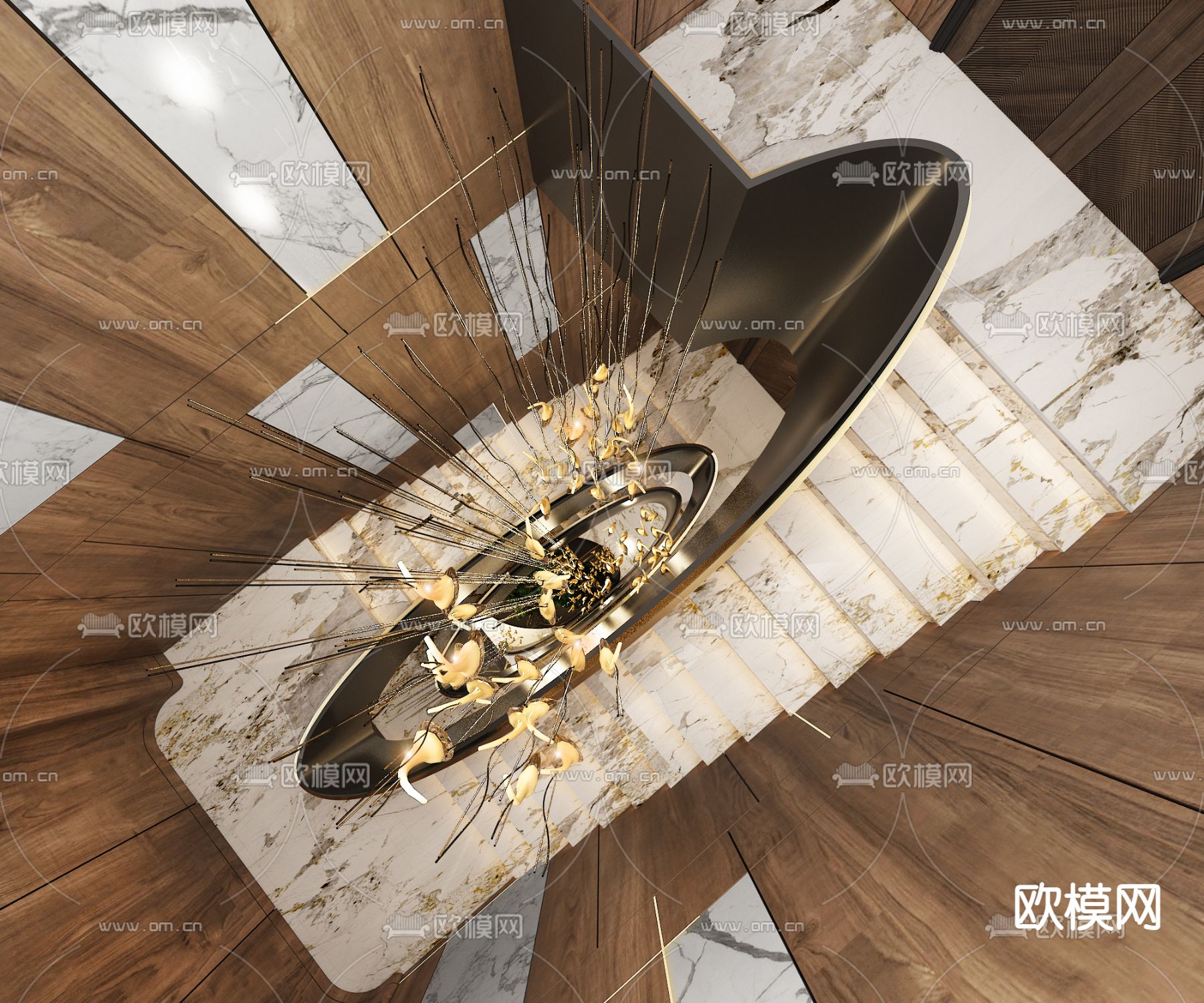 轻奢楼梯间3d模型下载（渲染图4）