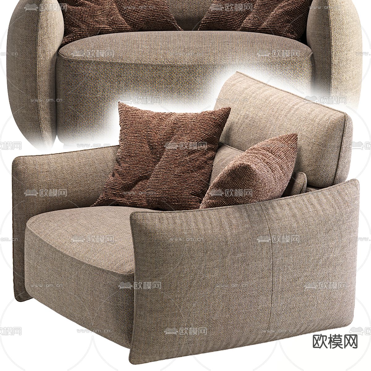 Natuzzi 软体沙发 单人沙发3d模型下载（渲染图3）