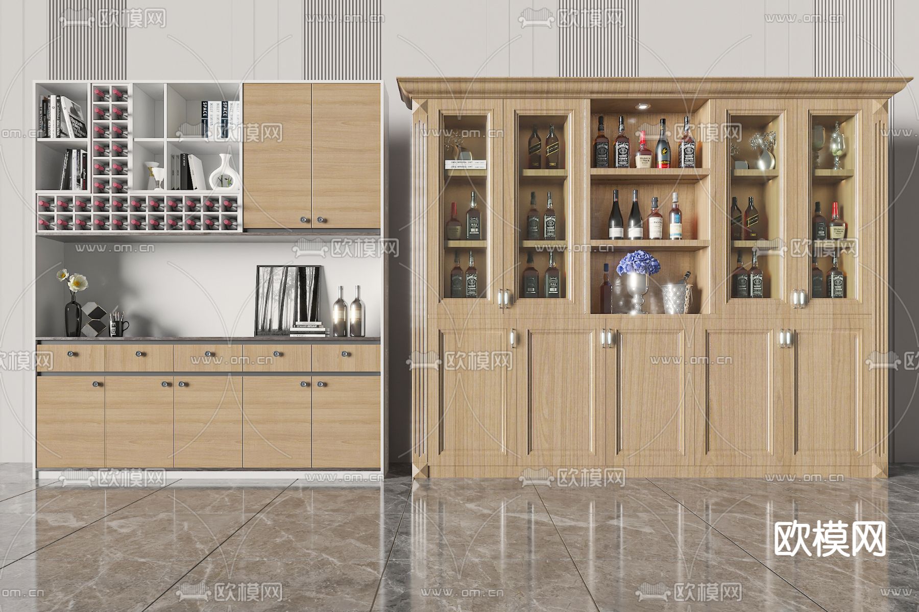 轻奢酒柜3d模型下载