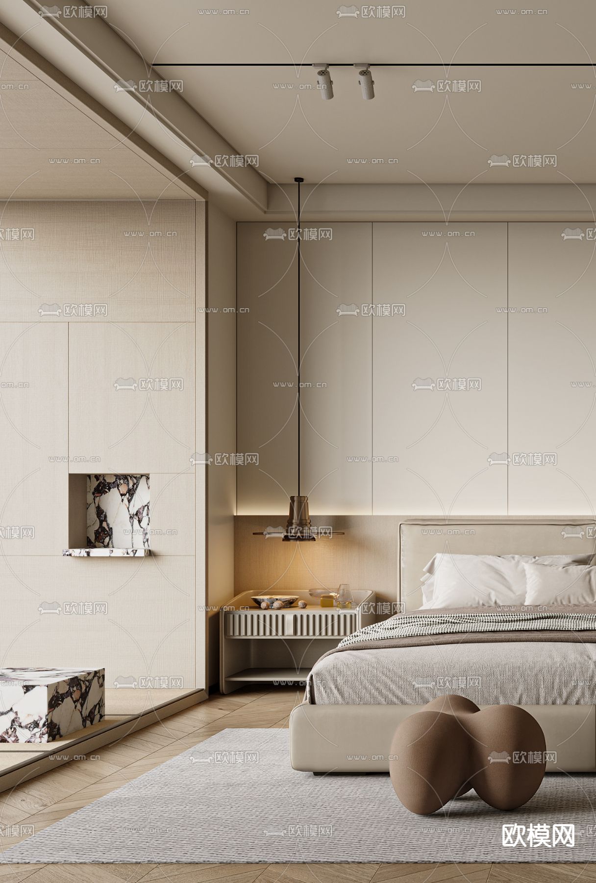 侘寂卧室 主人房 主卧3d模型下载（渲染图3）
