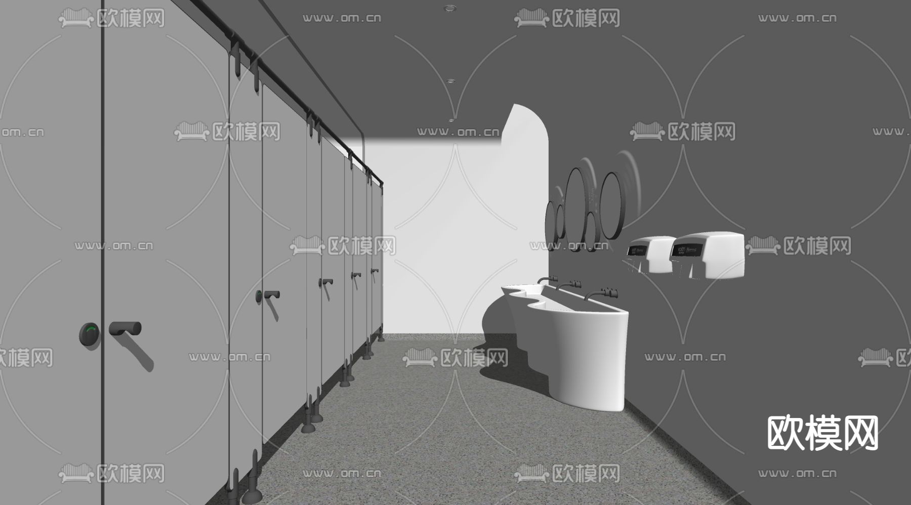 现代公共卫生间su模型下载（渲染图2）