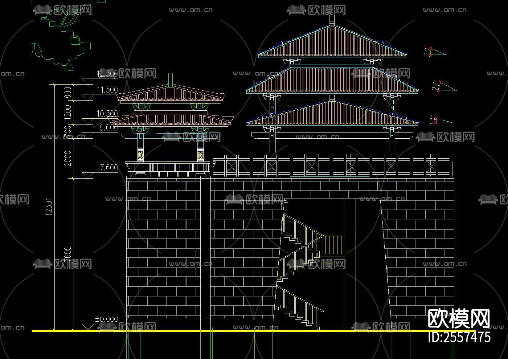 中式古建古城楼节点大样下载（渲染图2）