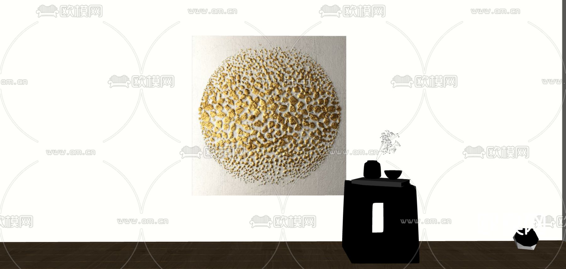 侘寂风抽象装饰画su模型下载（渲染图2）