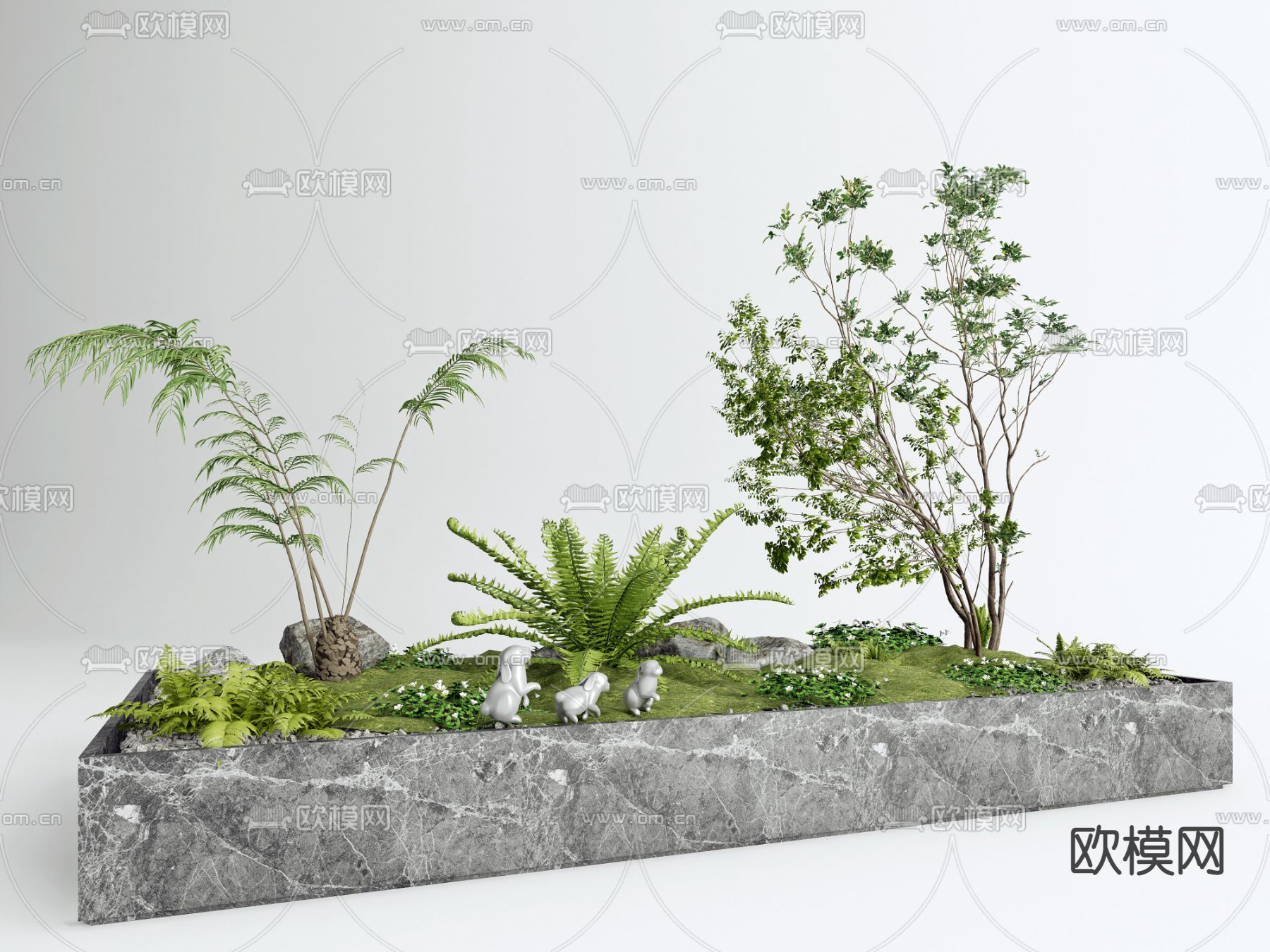现代绿植花坛su模型下载（渲染图1）