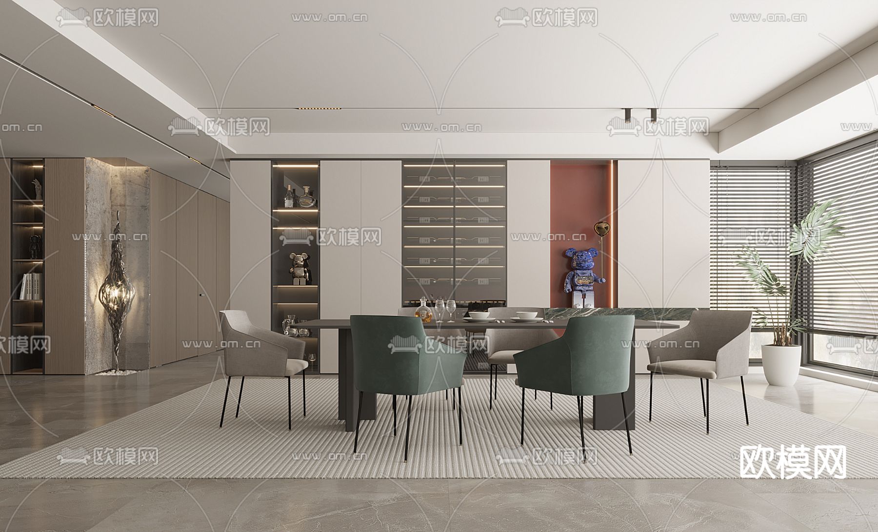 现代餐厅3d模型下载_ID14008487_3dmax免费模型-欧模网