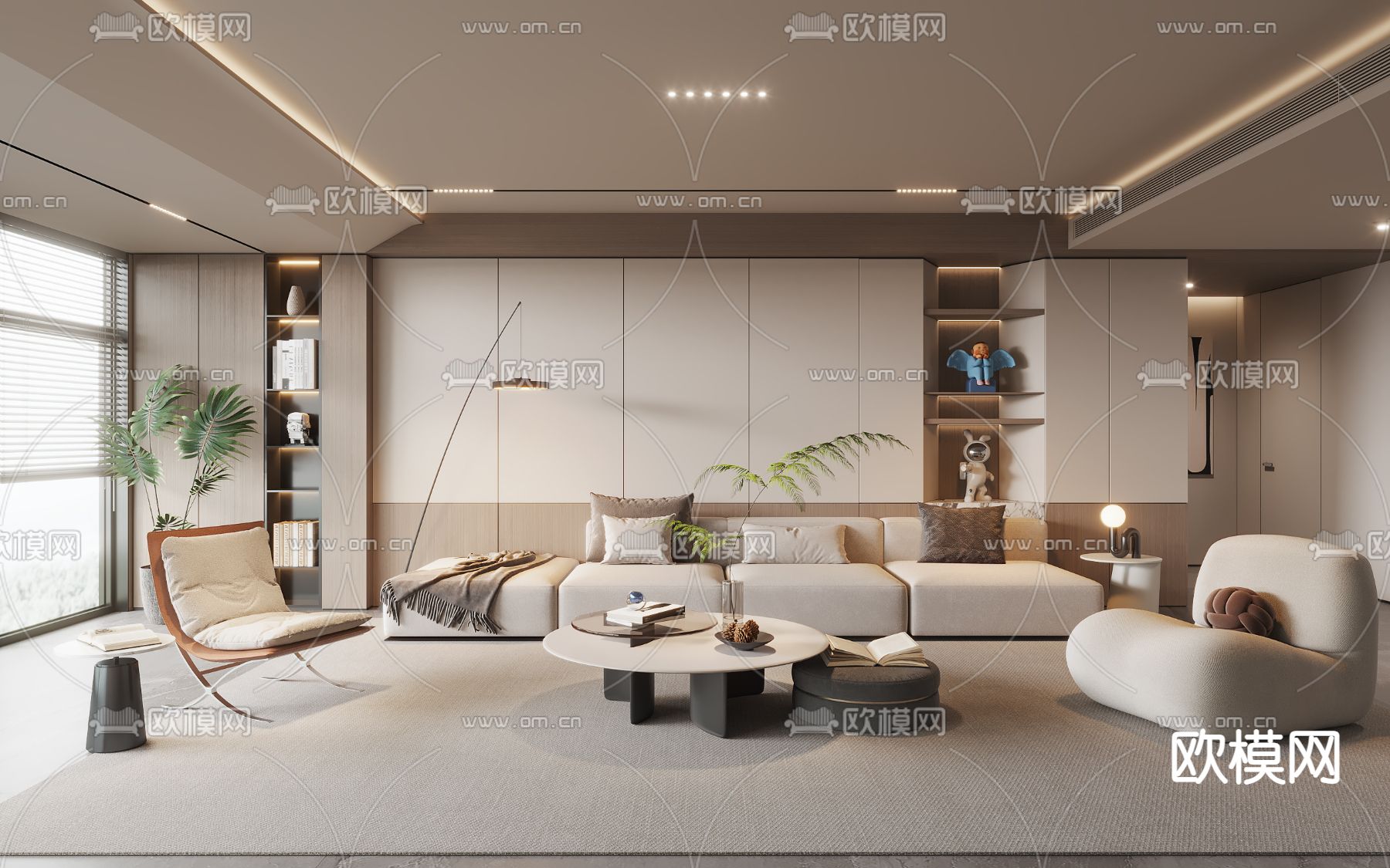 现代客厅3d模型下载_ID14010253_3dmax免费模型-欧模网