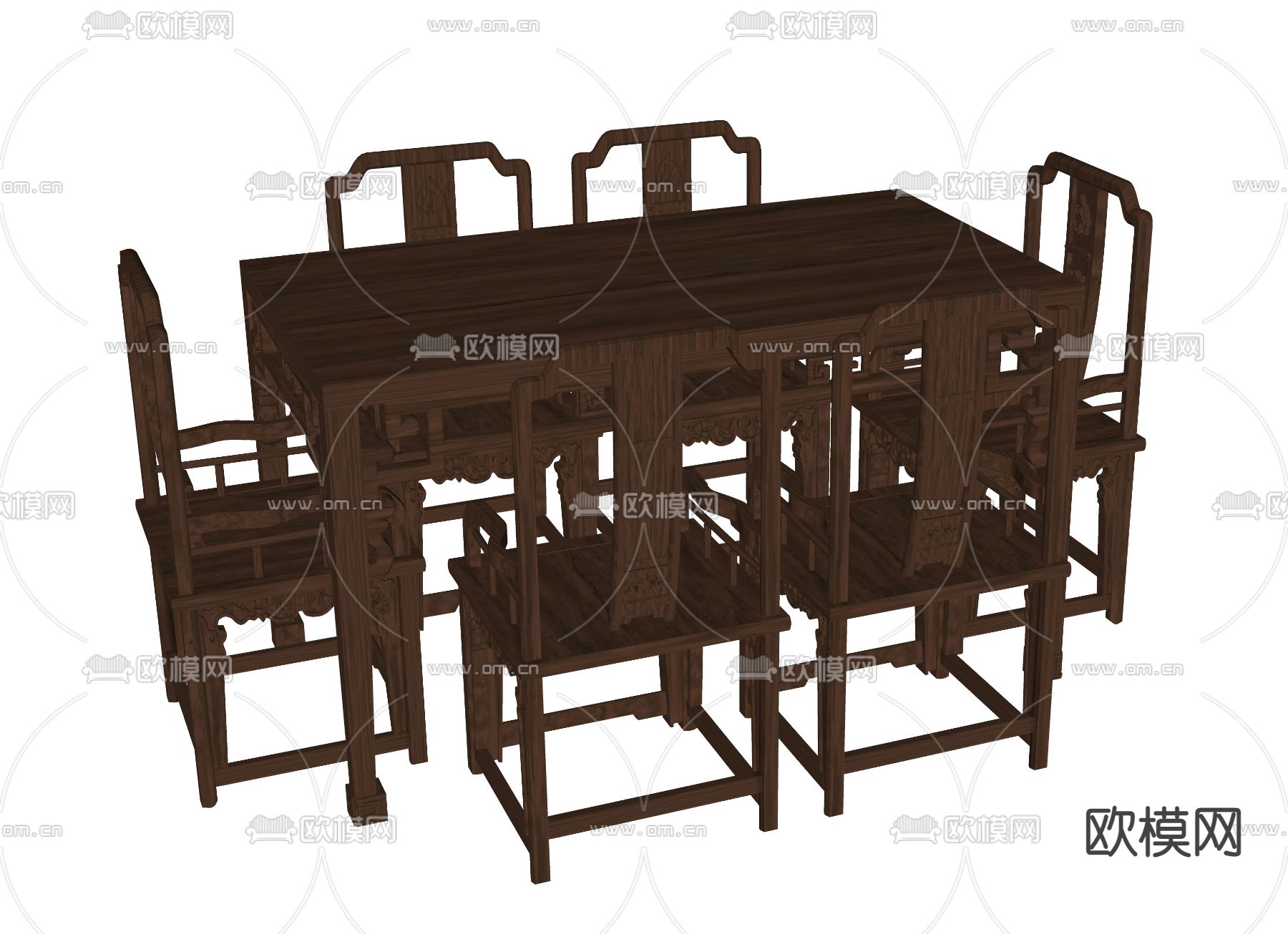中式餐桌椅su模型下载（渲染图2）