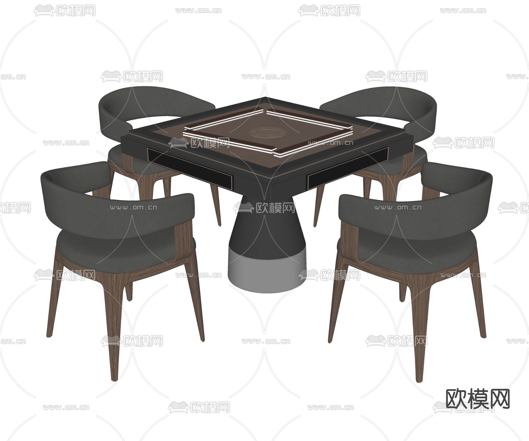 现代麻将桌椅su模型下载（渲染图2）