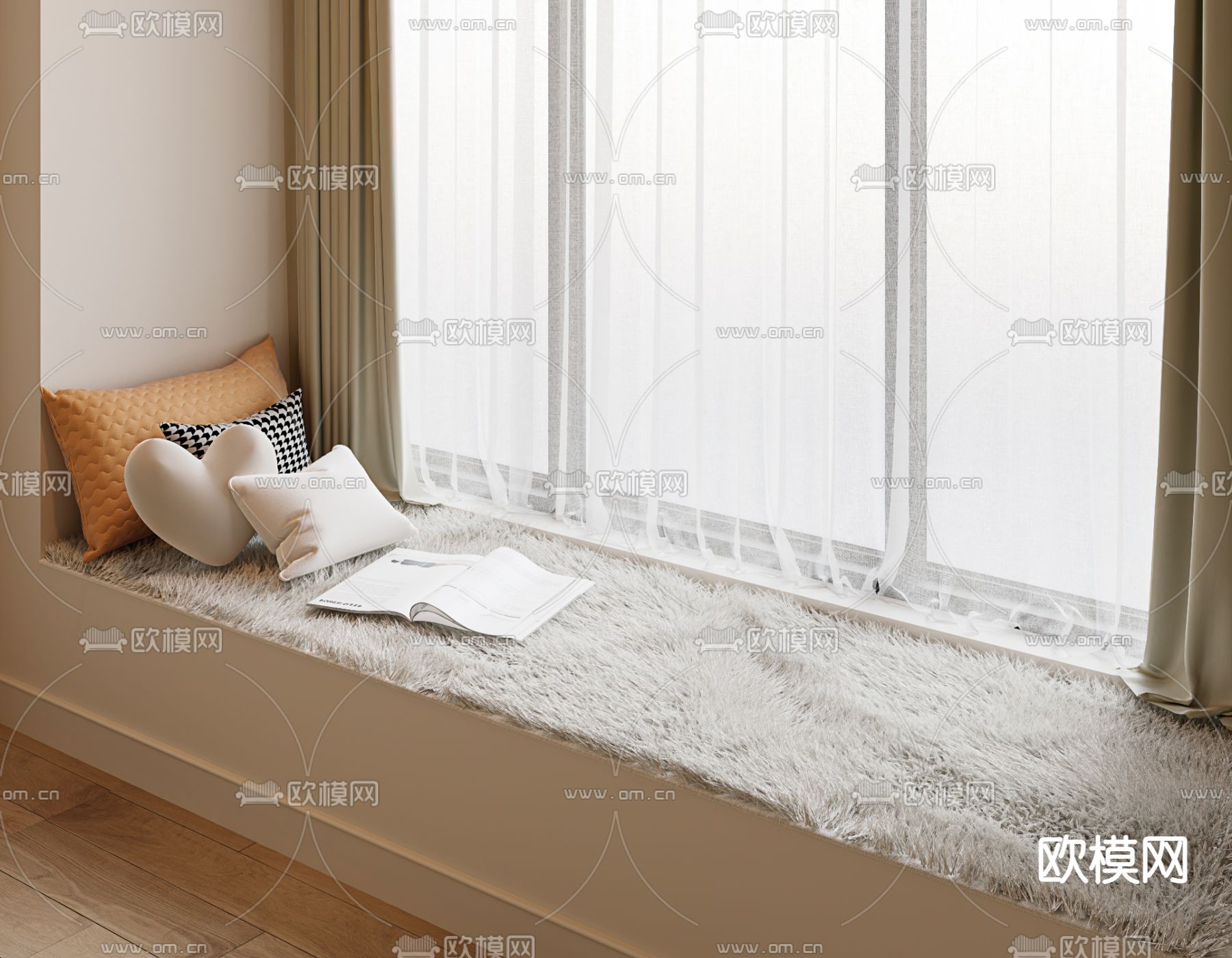 毛绒飘窗坐垫 垫子3d模型下载