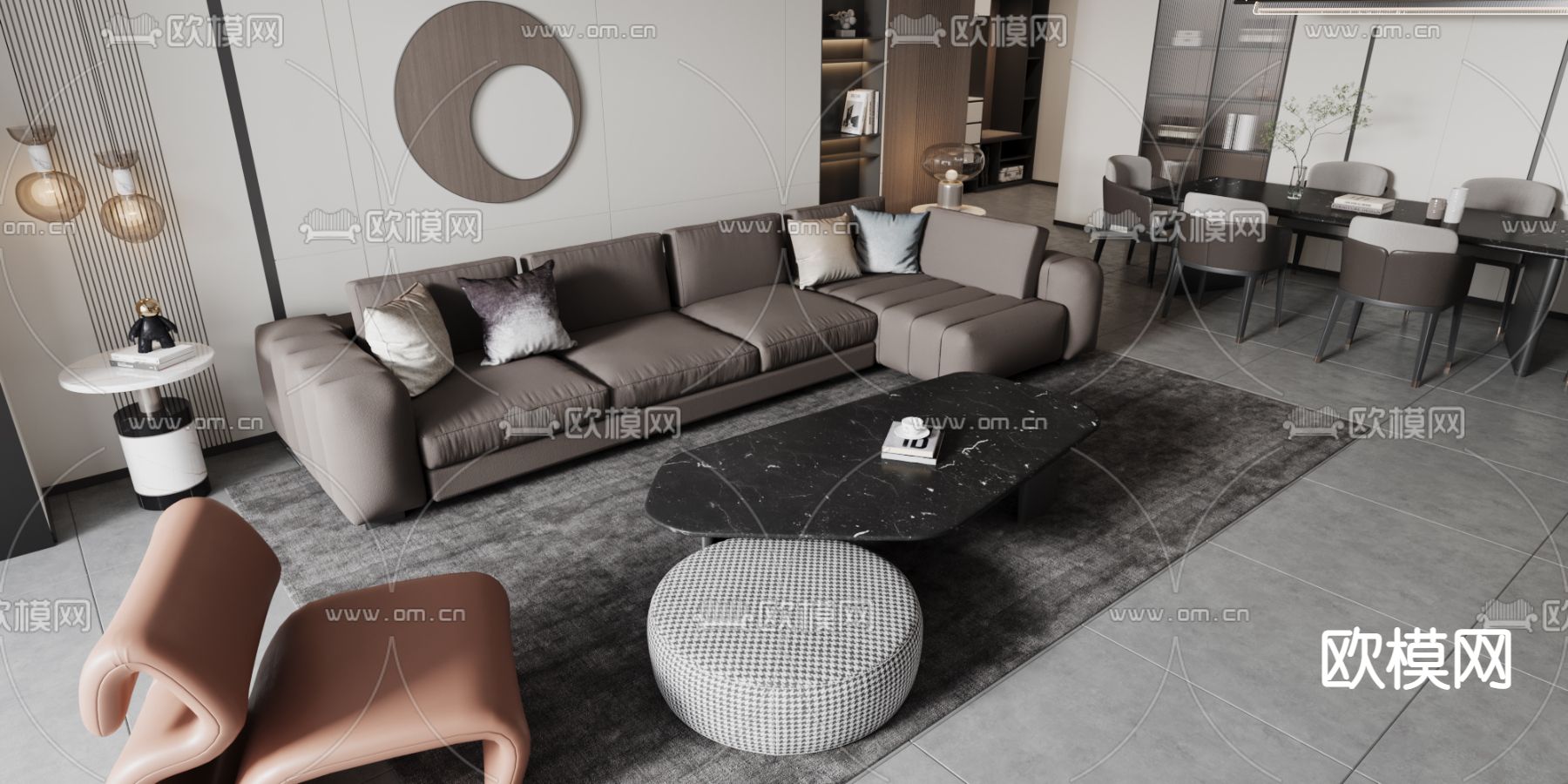 现代客餐厅3d模型下载（渲染图2）