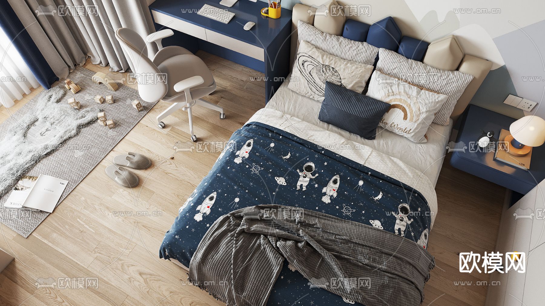 现代儿童房 男孩房 小孩房3d模型下载（渲染图2）