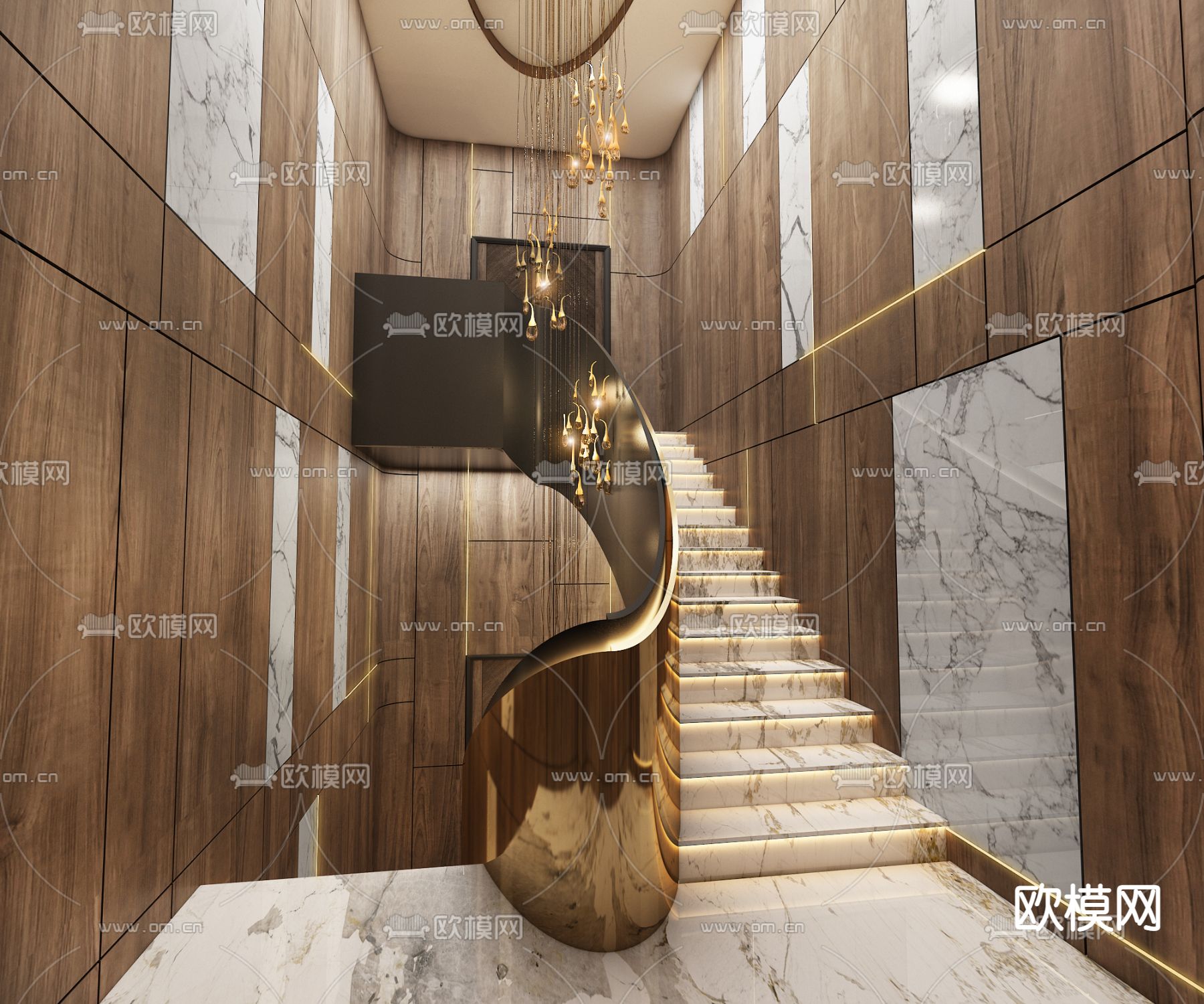 轻奢楼梯间3d模型下载（渲染图3）