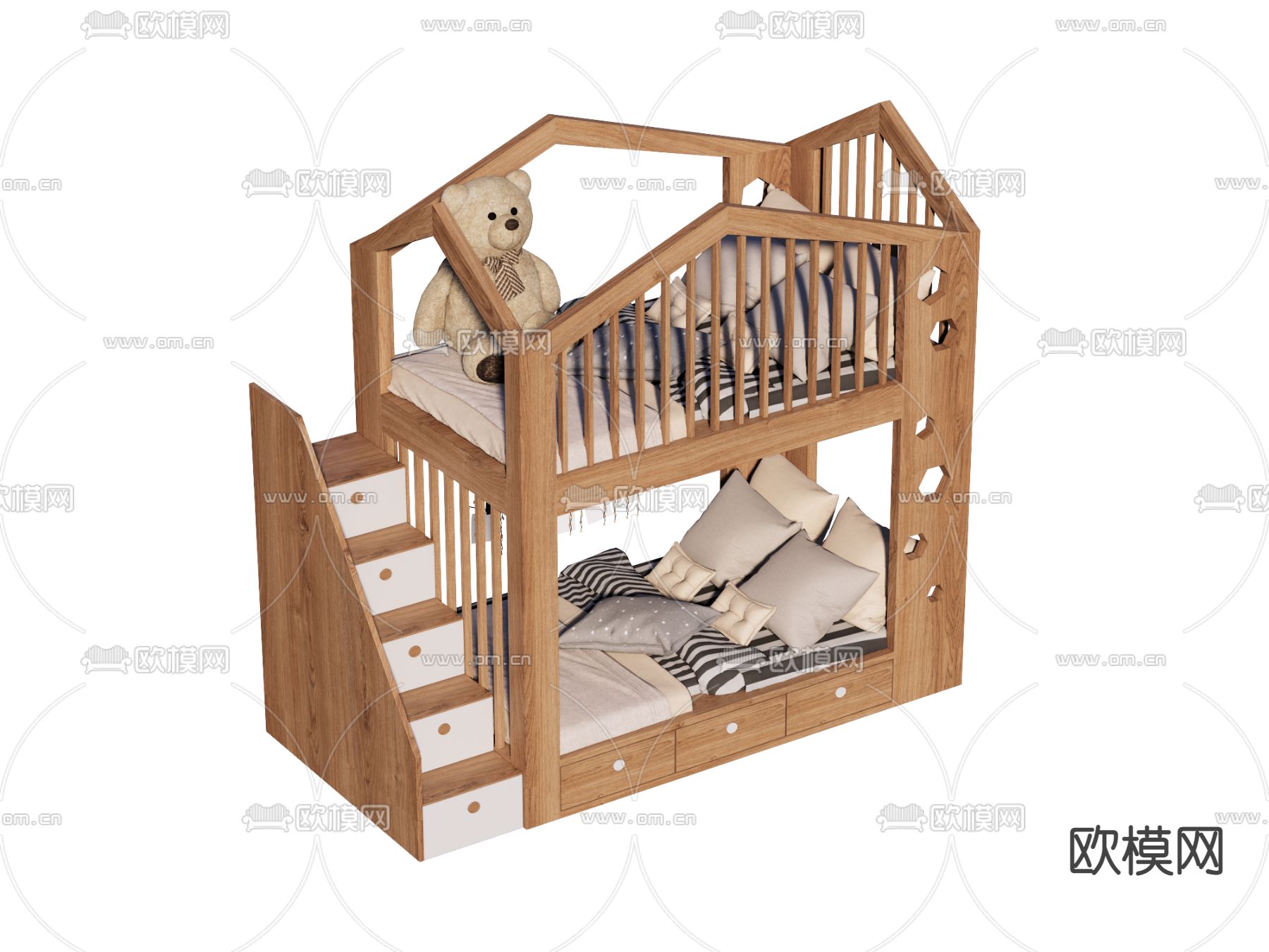 北欧儿童床 上下铺su模型下载（渲染图3）