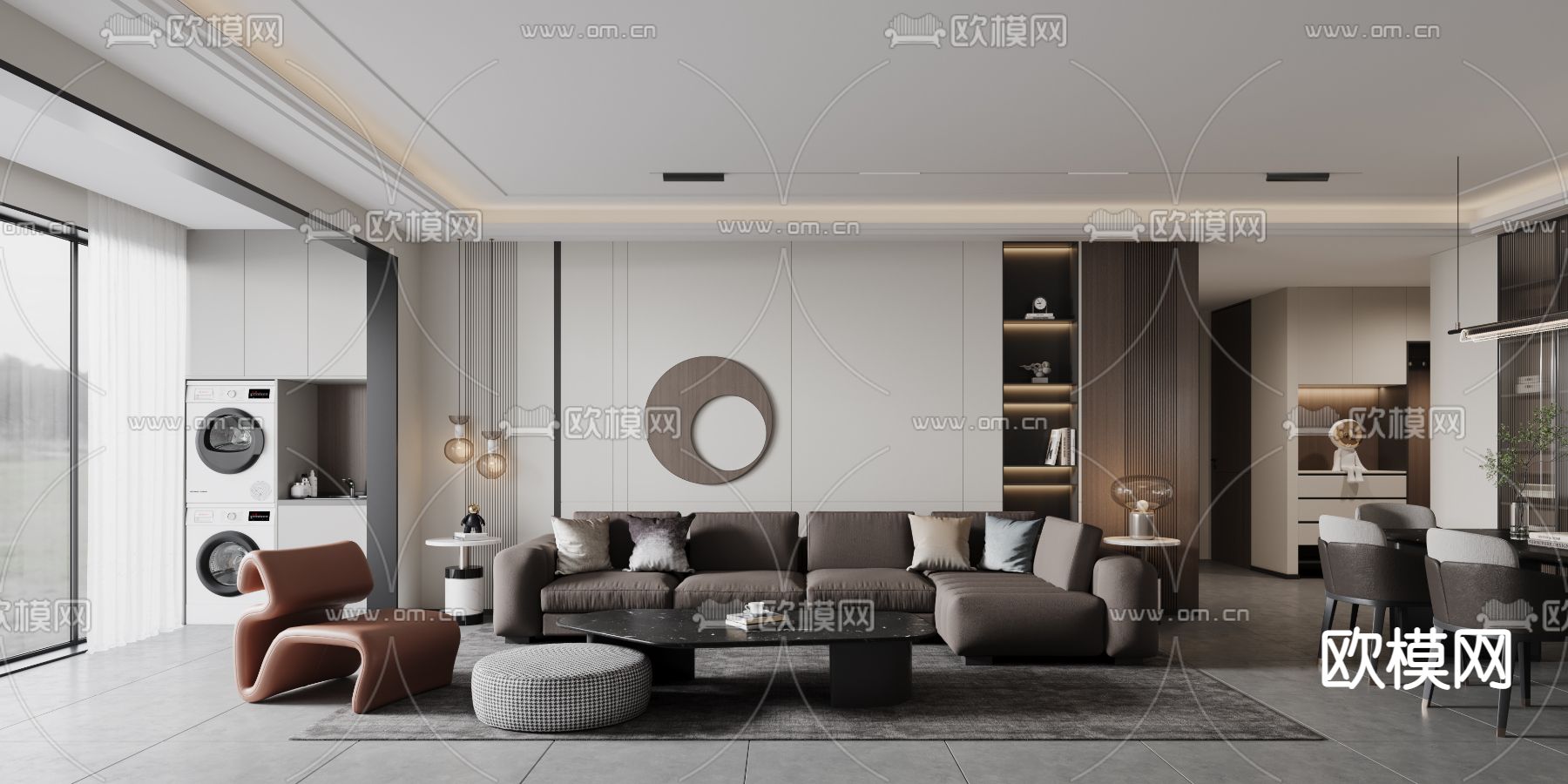 现代客餐厅3d模型下载（渲染图1）