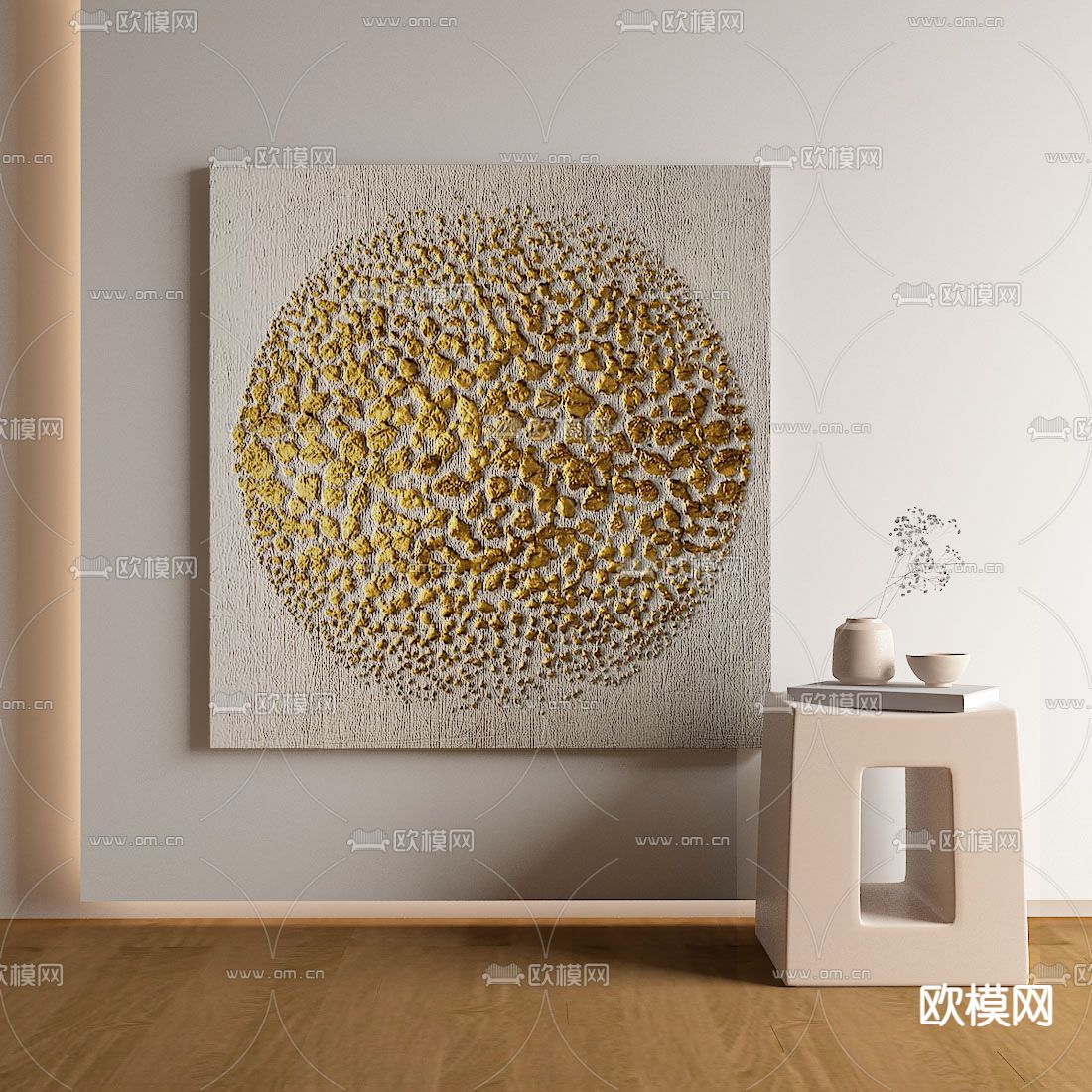 侘寂风抽象装饰画su模型下载（渲染图1）