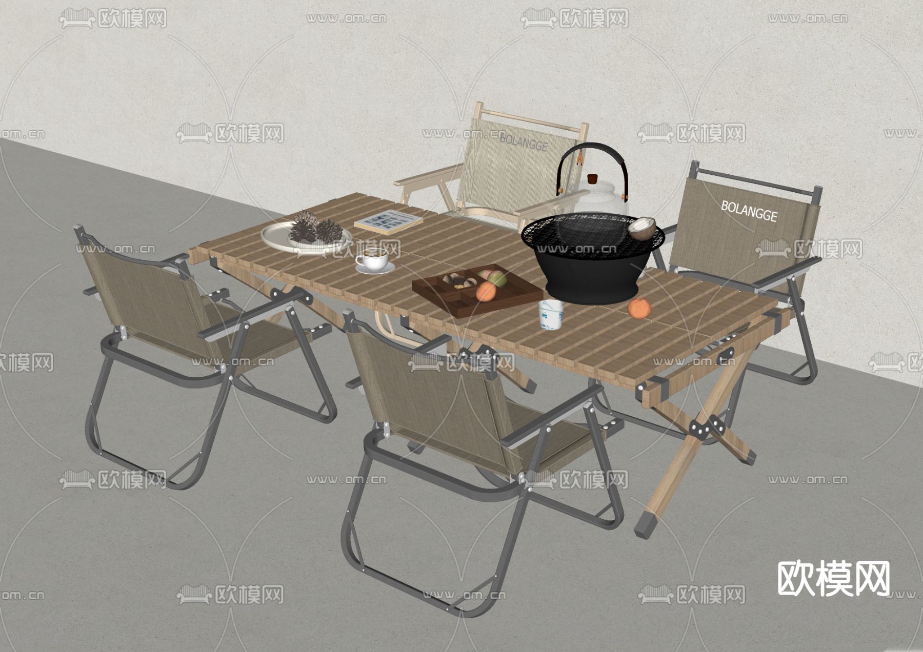 现代户外桌椅 围炉煮茶su模型下载（渲染图2）