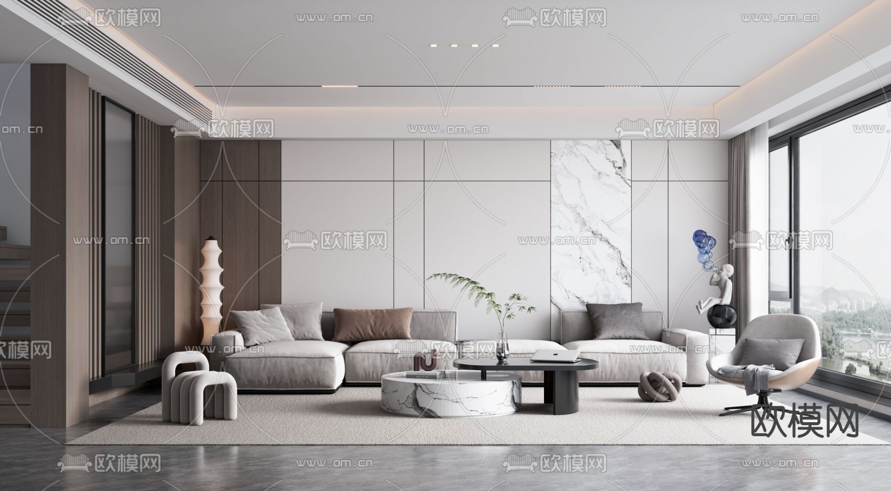 高级灰客厅3d模型下载