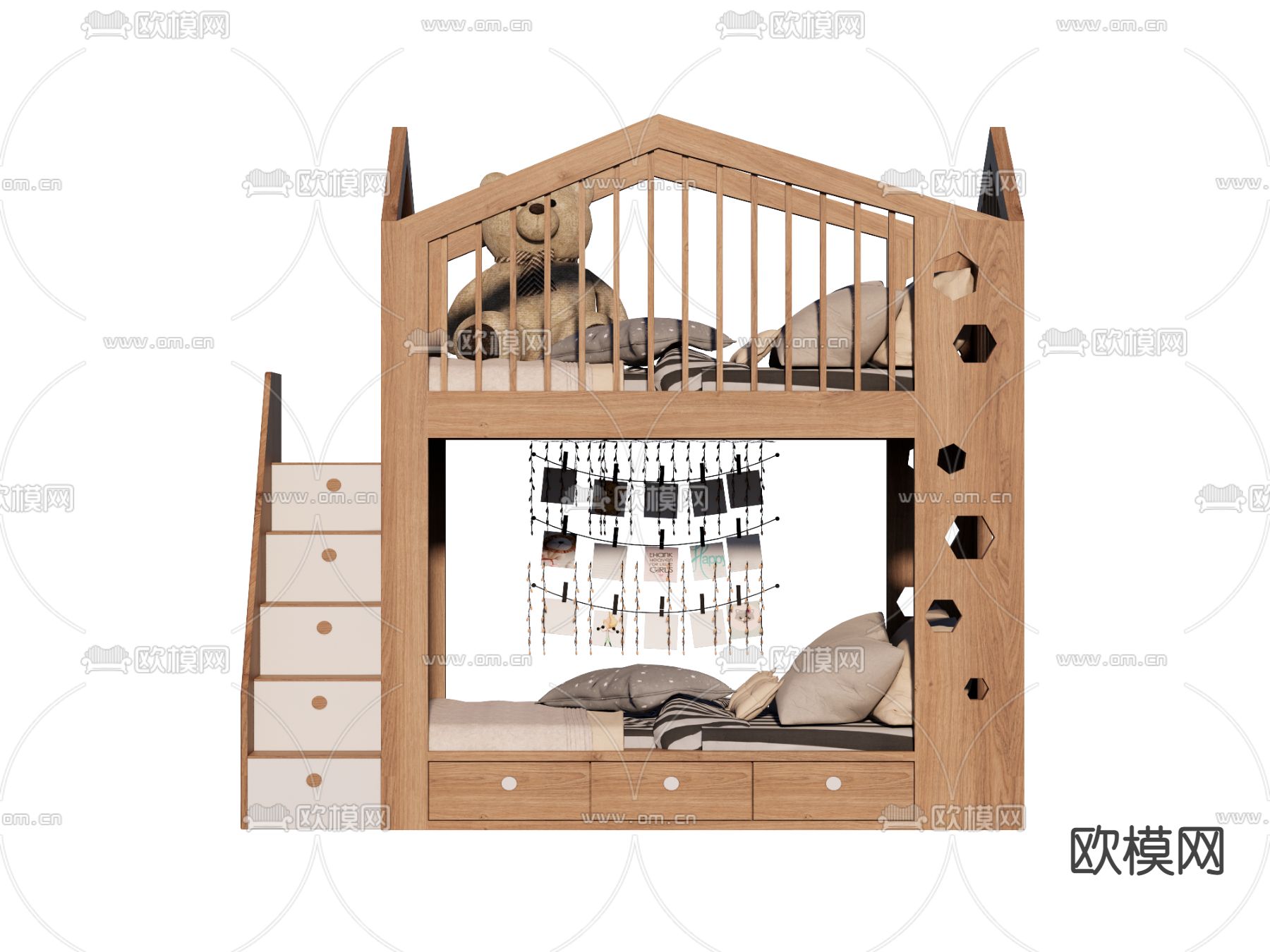 北欧儿童床 上下铺su模型下载（渲染图2）