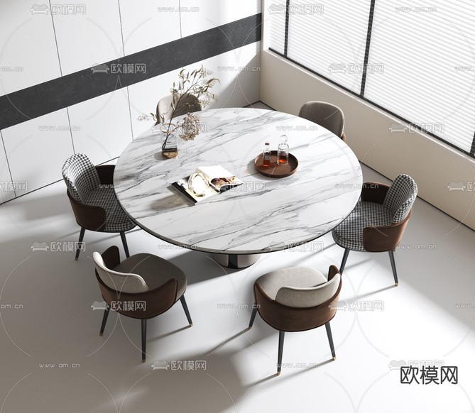 圆形餐桌椅3d模型下载
