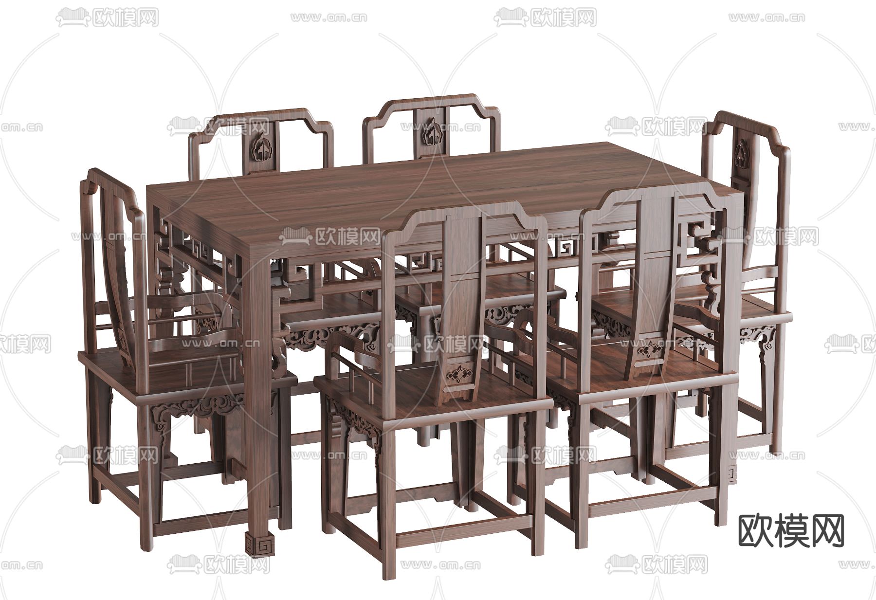 中式餐桌椅su模型下载（渲染图1）