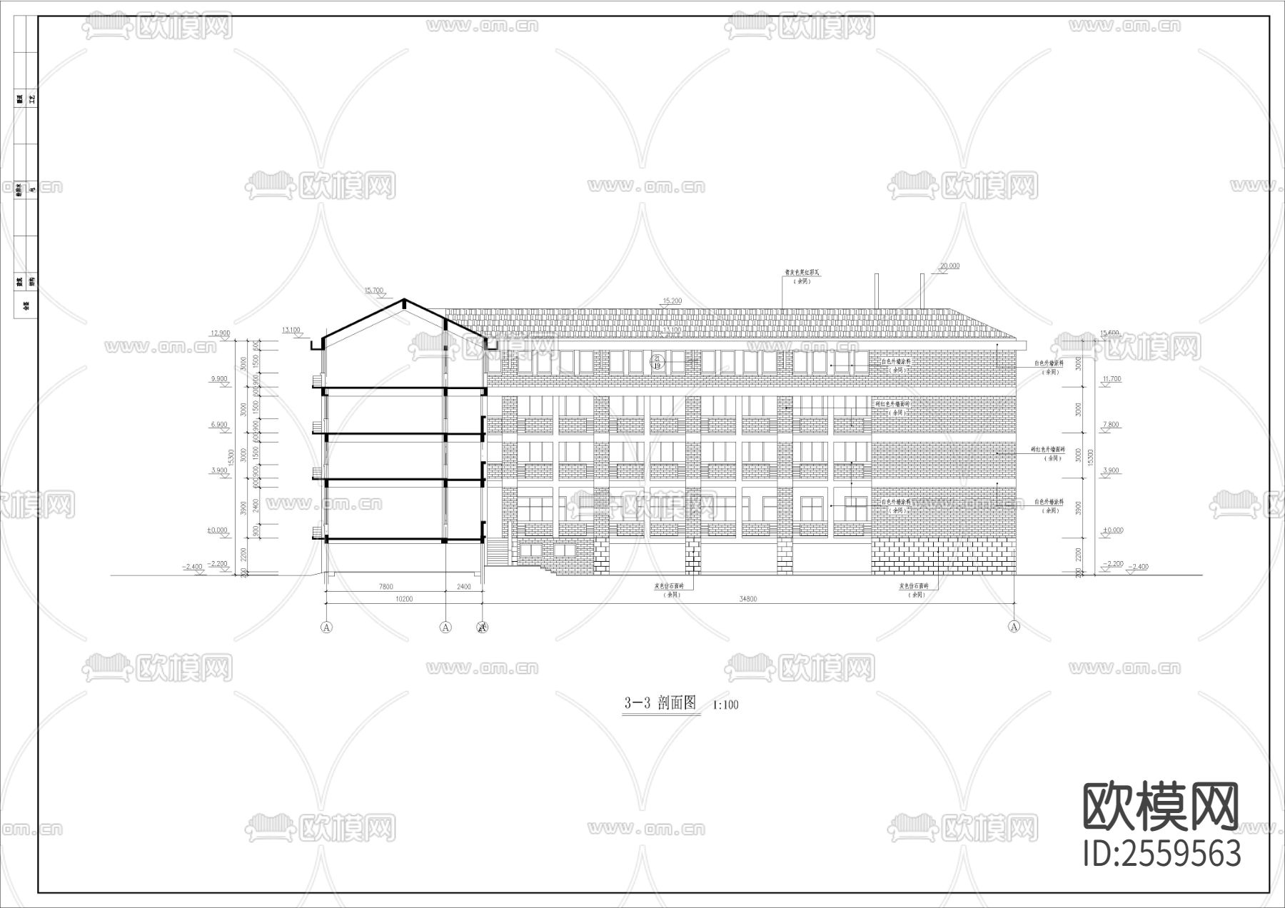 中学全套CAD施工图下载（渲染图6）