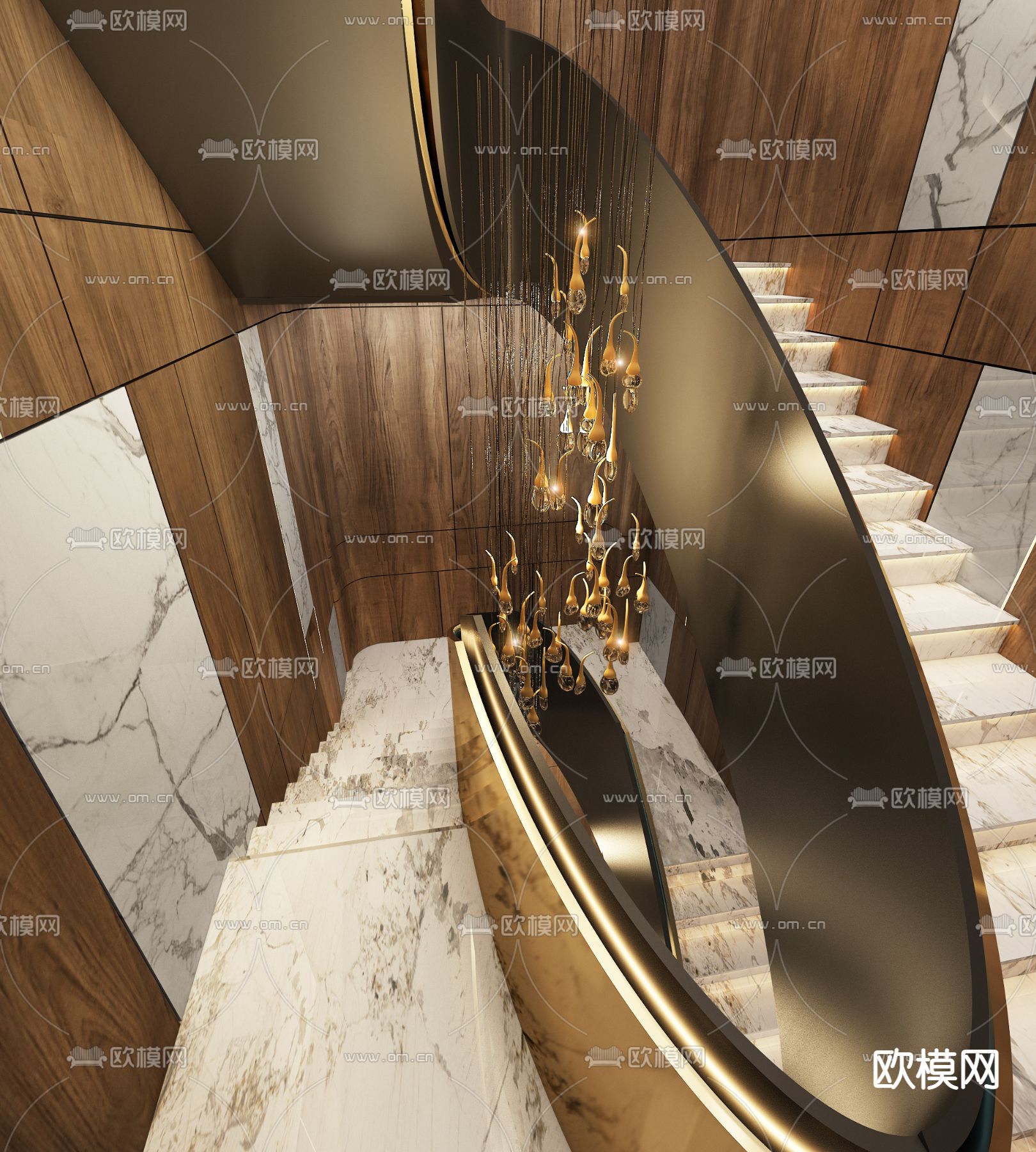 轻奢楼梯间3d模型下载（渲染图2）