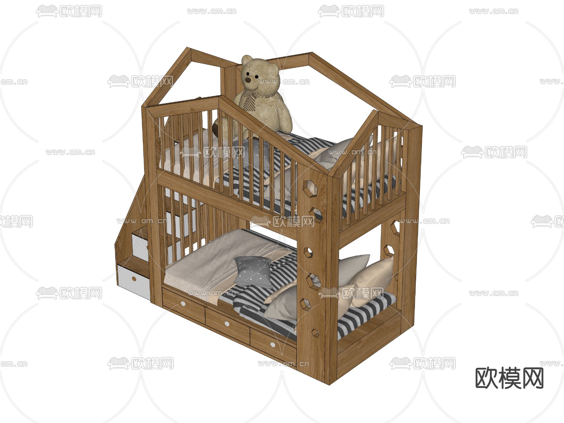 北欧儿童床 上下铺su模型下载（渲染图4）