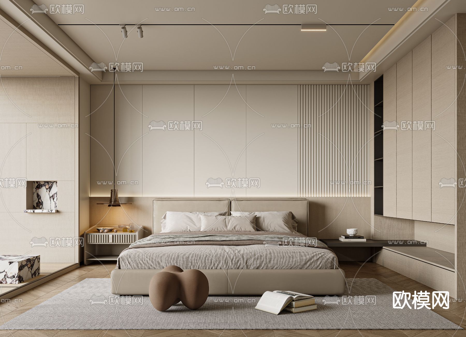 侘寂卧室 主人房 主卧3d模型下载（渲染图1）
