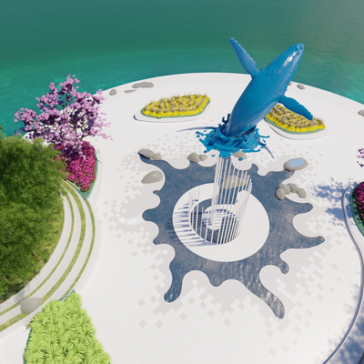 鲸鱼主题广场 滨水广场su模型