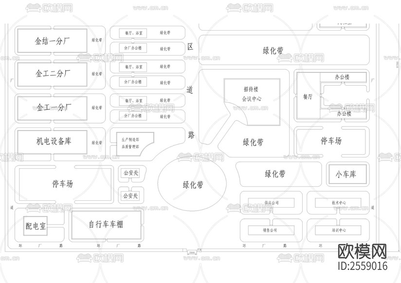 廠區(qū)CAD施工圖下載(渲染圖3)